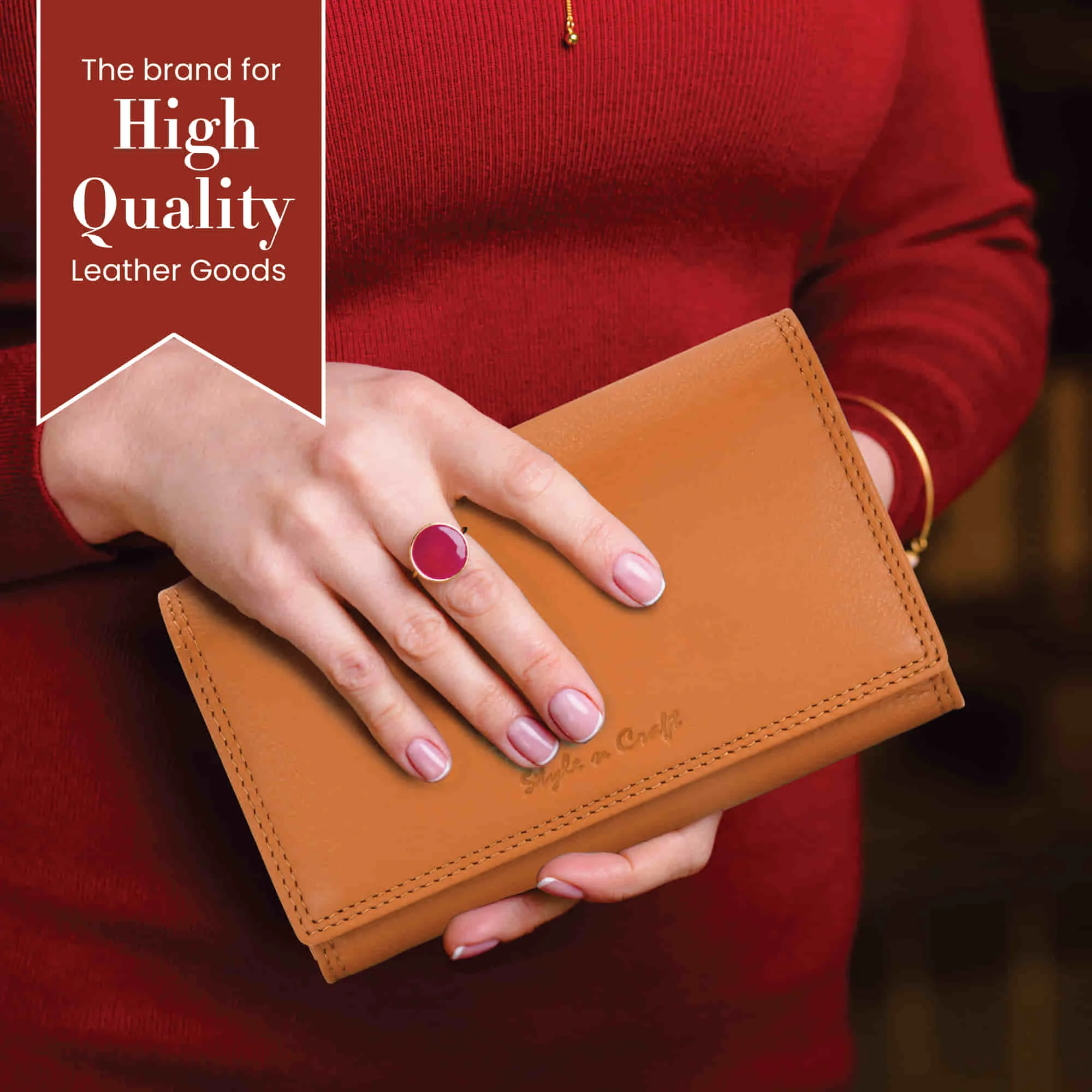 300953-CG Ladies Clutch Wallet in Tan Color Leather | Style n Craft