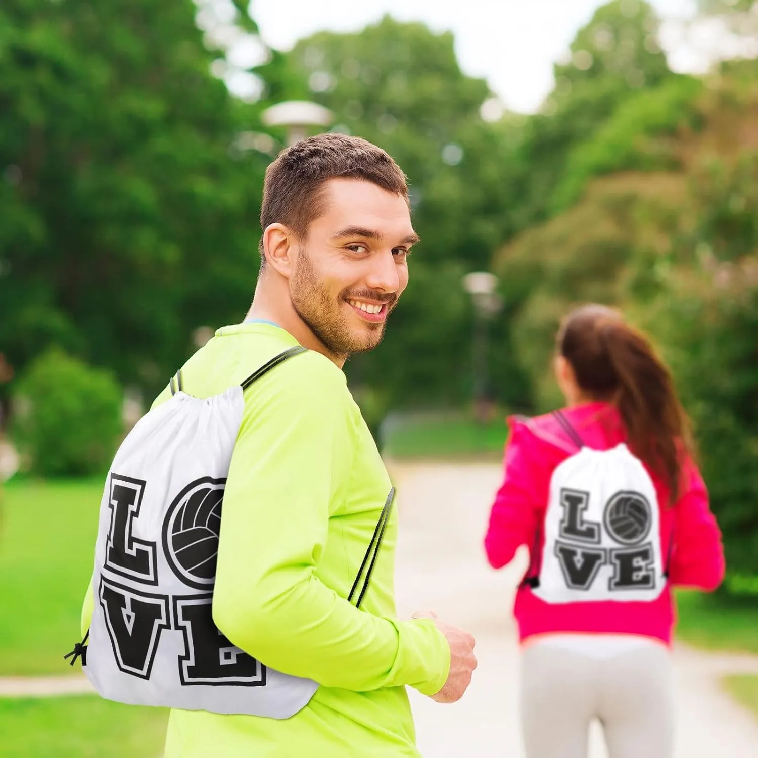 6 Pcs 17.2 Inch Volleyball Bags Gifts Volleyball Drawstring Backpack Sport Party Favors for Women Men(White)