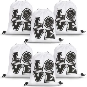 6 Pcs 17.2 Inch Volleyball Bags Gifts Volleyball Drawstring Backpack Sport Party Favors for Women Men(White)