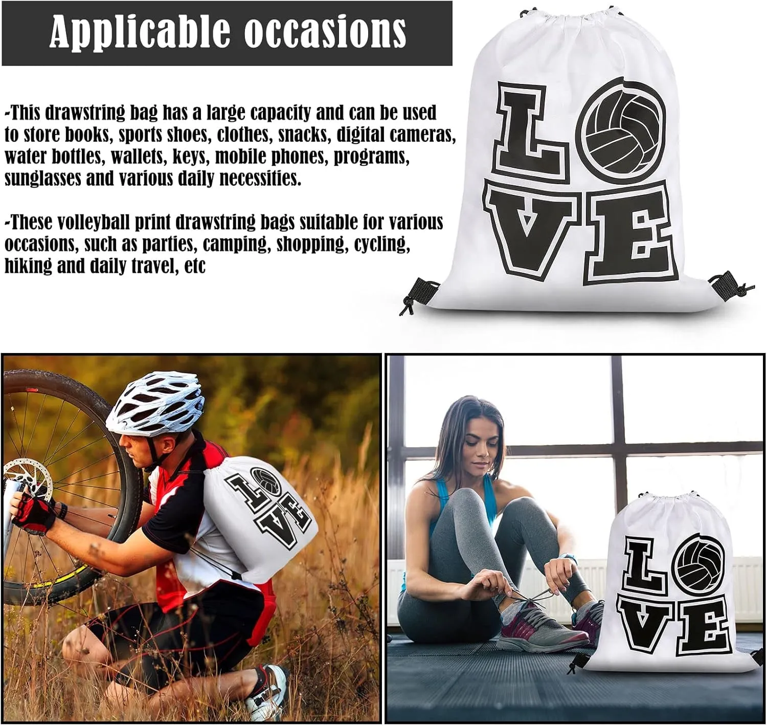 6 Pcs 17.2 Inch Volleyball Bags Gifts Volleyball Drawstring Backpack Sport Party Favors for Women Men(White)