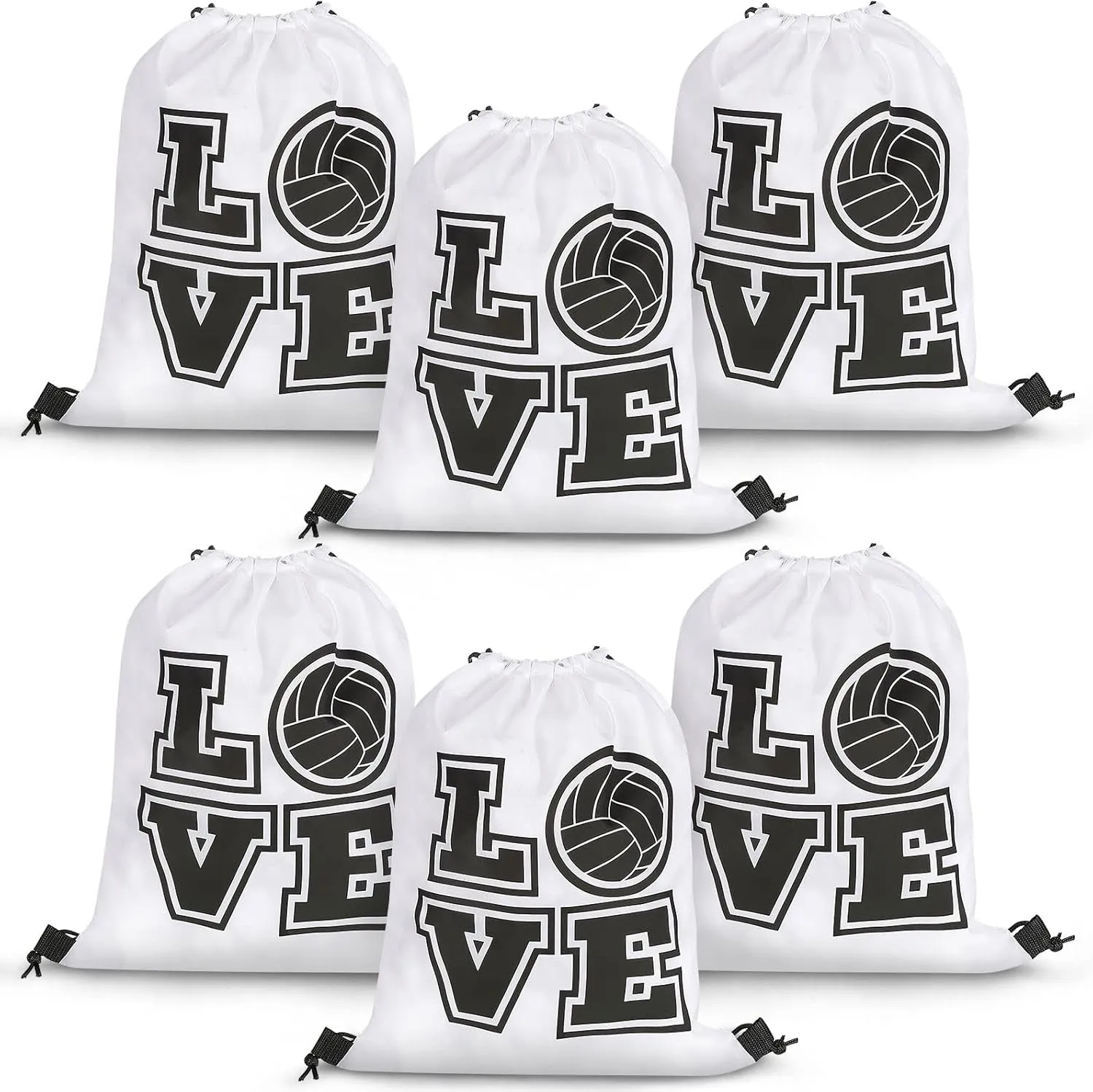 6 Pcs 17.2 Inch Volleyball Bags Gifts Volleyball Drawstring Backpack Sport Party Favors for Women Men(White)