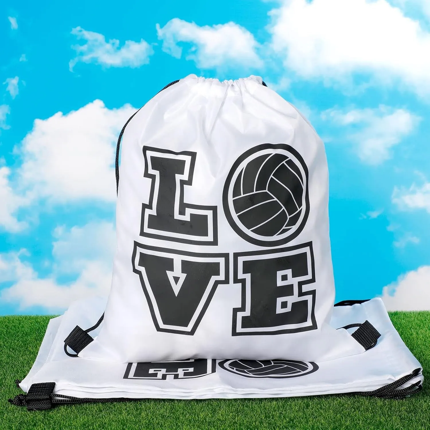6 Pcs 17.2 Inch Volleyball Bags Gifts Volleyball Drawstring Backpack Sport Party Favors for Women Men(White)