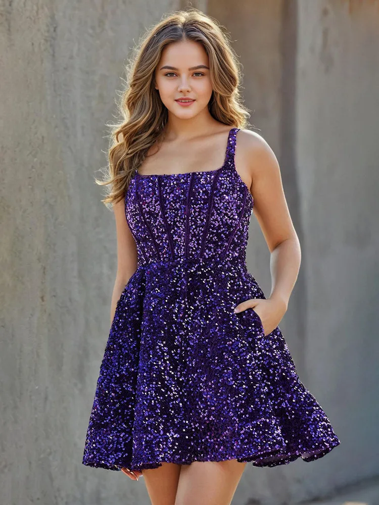 A-Line Sequins Homecoming Dresses with Pockets