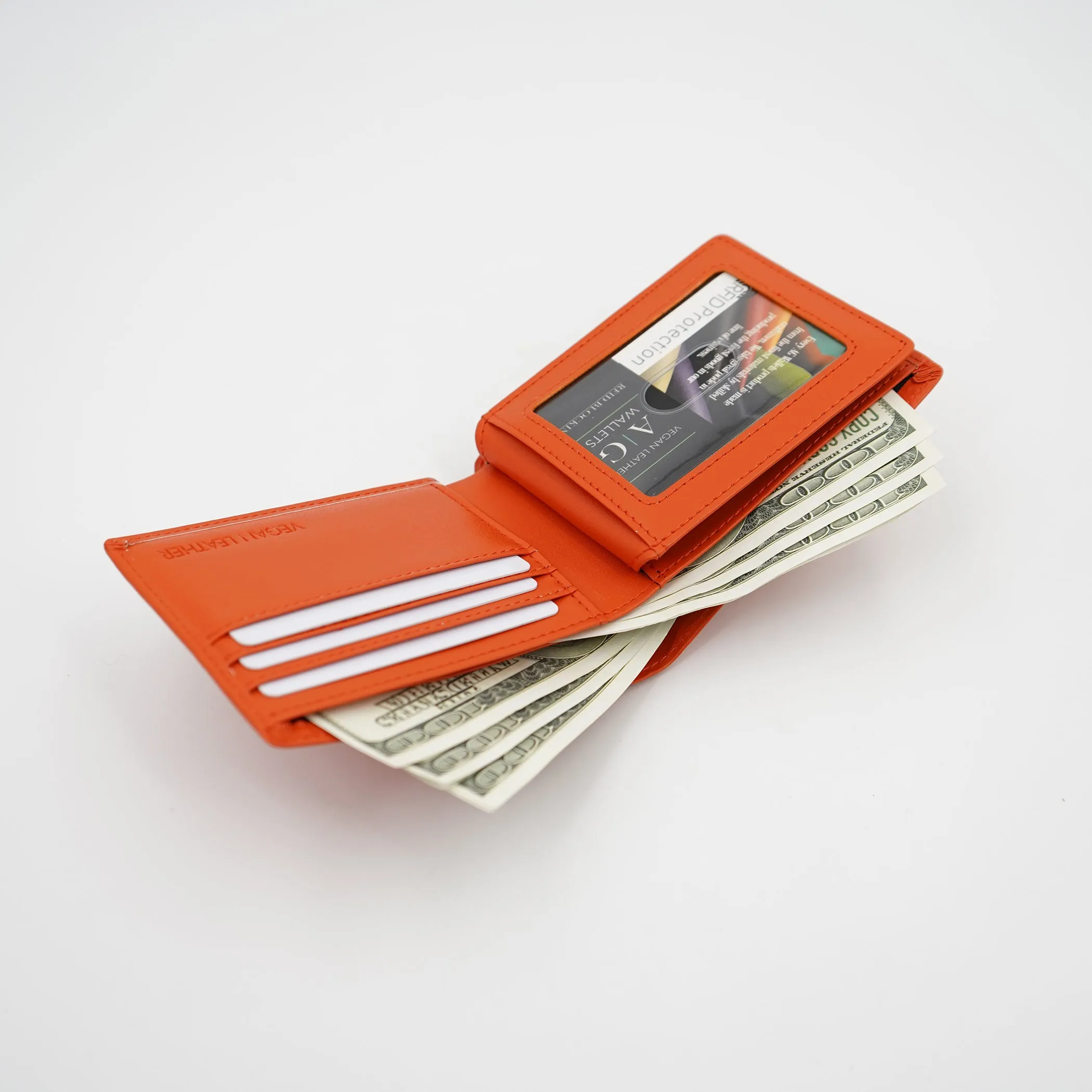 AG Wallets Men's Vegan Leather Bifold Wallet with RFID Protection - 2 Full-Size Cash Compartments, 6 Credit Card Slots, 2 Side Slip Slots, 2 Clear ID Windows for Ultimate Organization