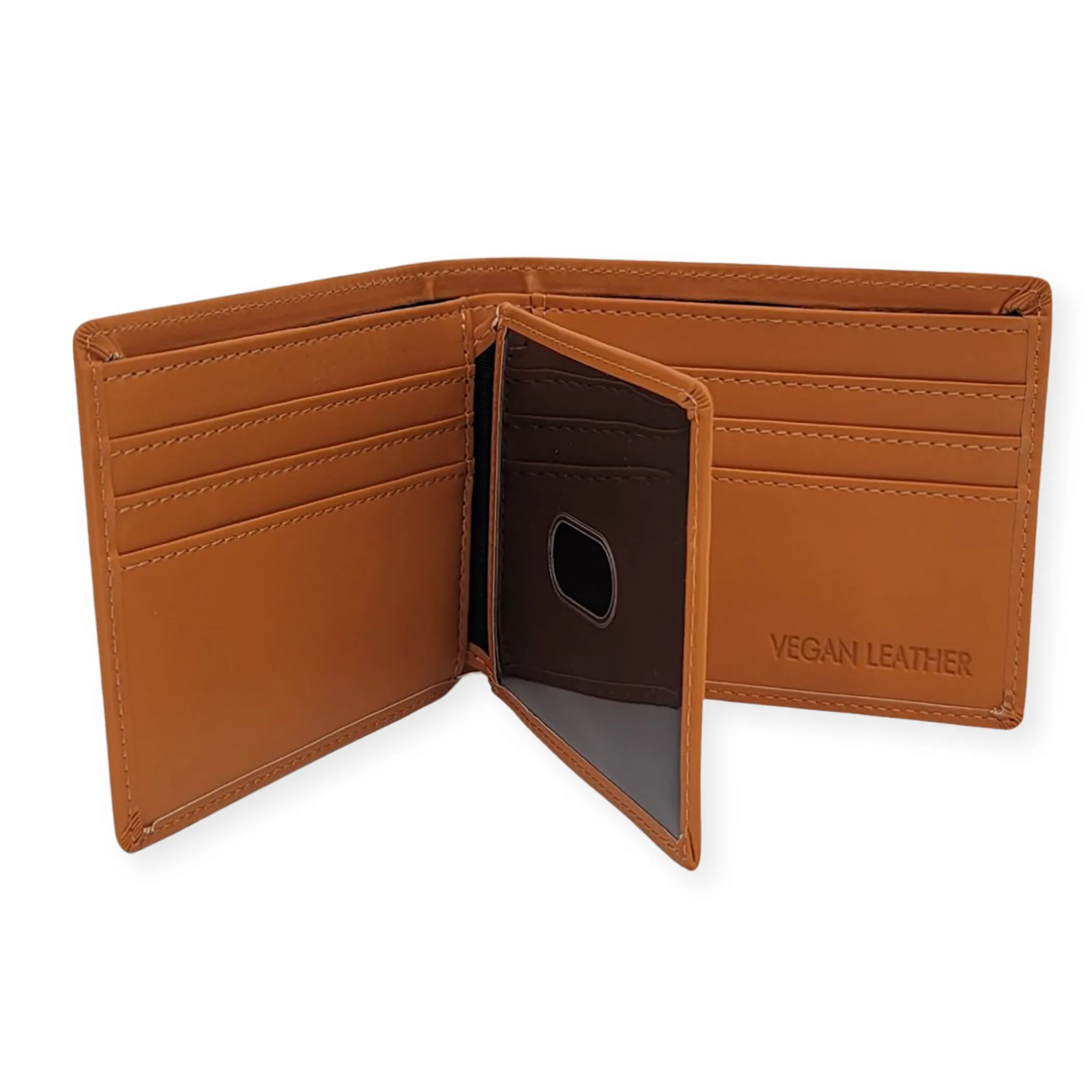 AG Wallets Men's Vegan Leather Bifold Wallet with RFID Protection - 2 Full-Size Cash Compartments, 6 Credit Card Slots, 2 Side Slip Slots, 2 Clear ID Windows for Ultimate Organization