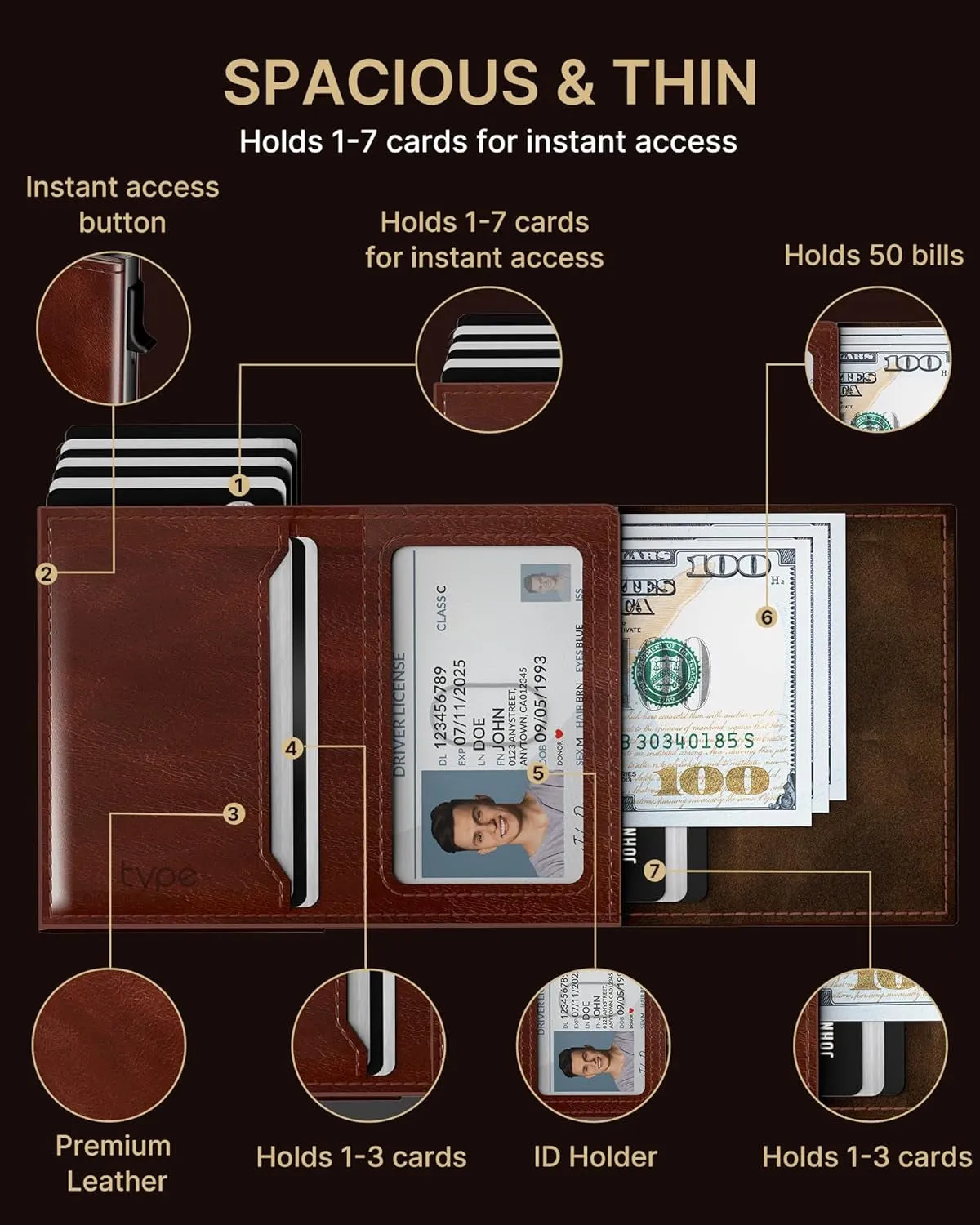 AirTag Wallet for Men with ID Window, Pop-Up Aluminum Card Holder