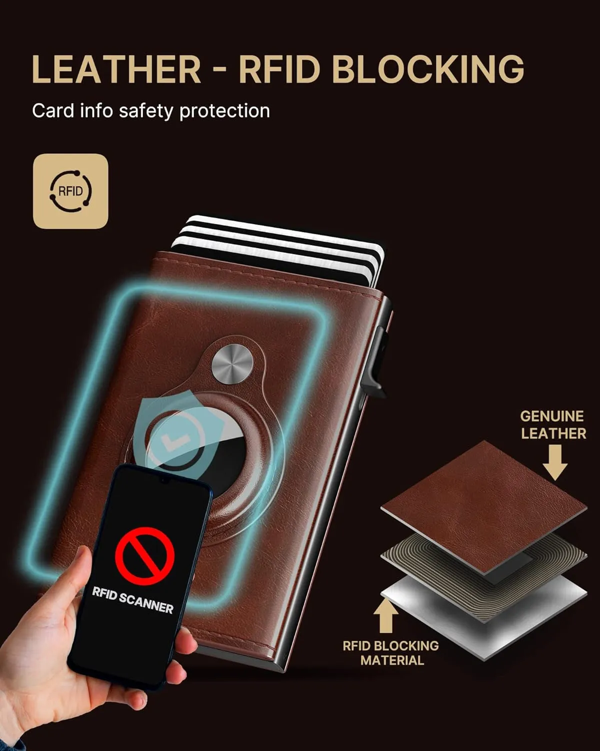 AirTag Wallet for Men with ID Window, Pop-Up Aluminum Card Holder