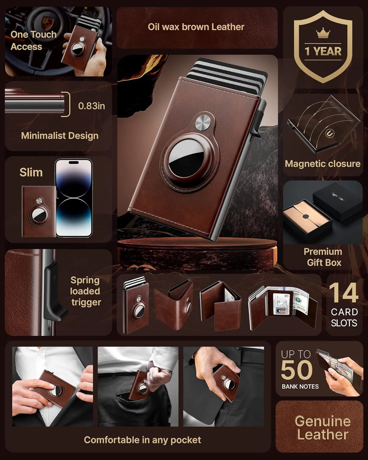 AirTag Wallet for Men with ID Window, Pop-Up Aluminum Card Holder
