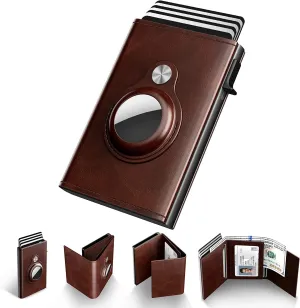 AirTag Wallet for Men with ID Window, Pop-Up Aluminum Card Holder
