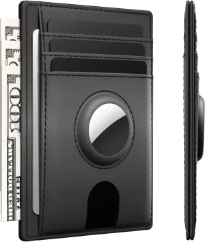 Airtag Wallet for Men with RFID Blocking, Minimalist  Crazy Horse Leather Slim Credit Card Holder