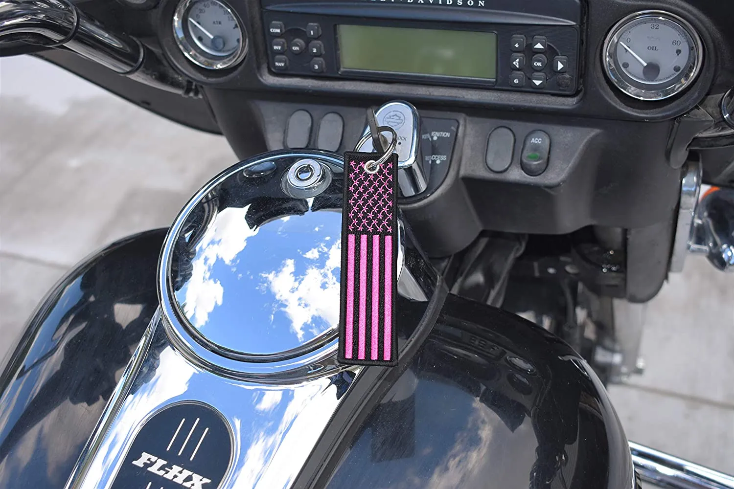 American Flag Keychain with Key Ring and Carabiner - (Pink)