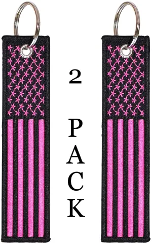 American Flag Keychain with Key Ring and Carabiner - (Pink)