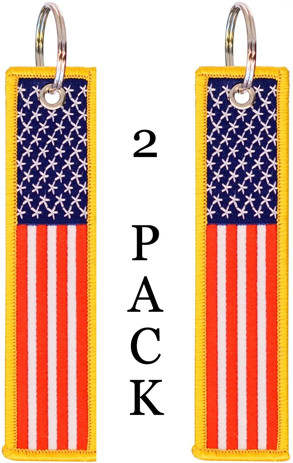 American Flag Keychain with Key Ring and Carabiner - (Red White Blue Gold)