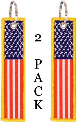 American Flag Keychain with Key Ring and Carabiner - (Red White Blue Gold)