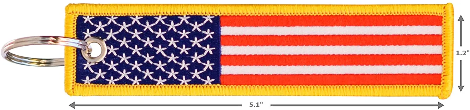 American Flag Keychain with Key Ring and Carabiner - (Red White Blue Gold)