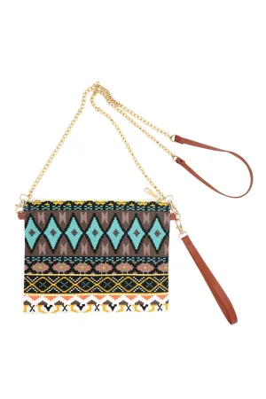 AZTEC PRINT CROSSBODY & WRISTLET BAG
