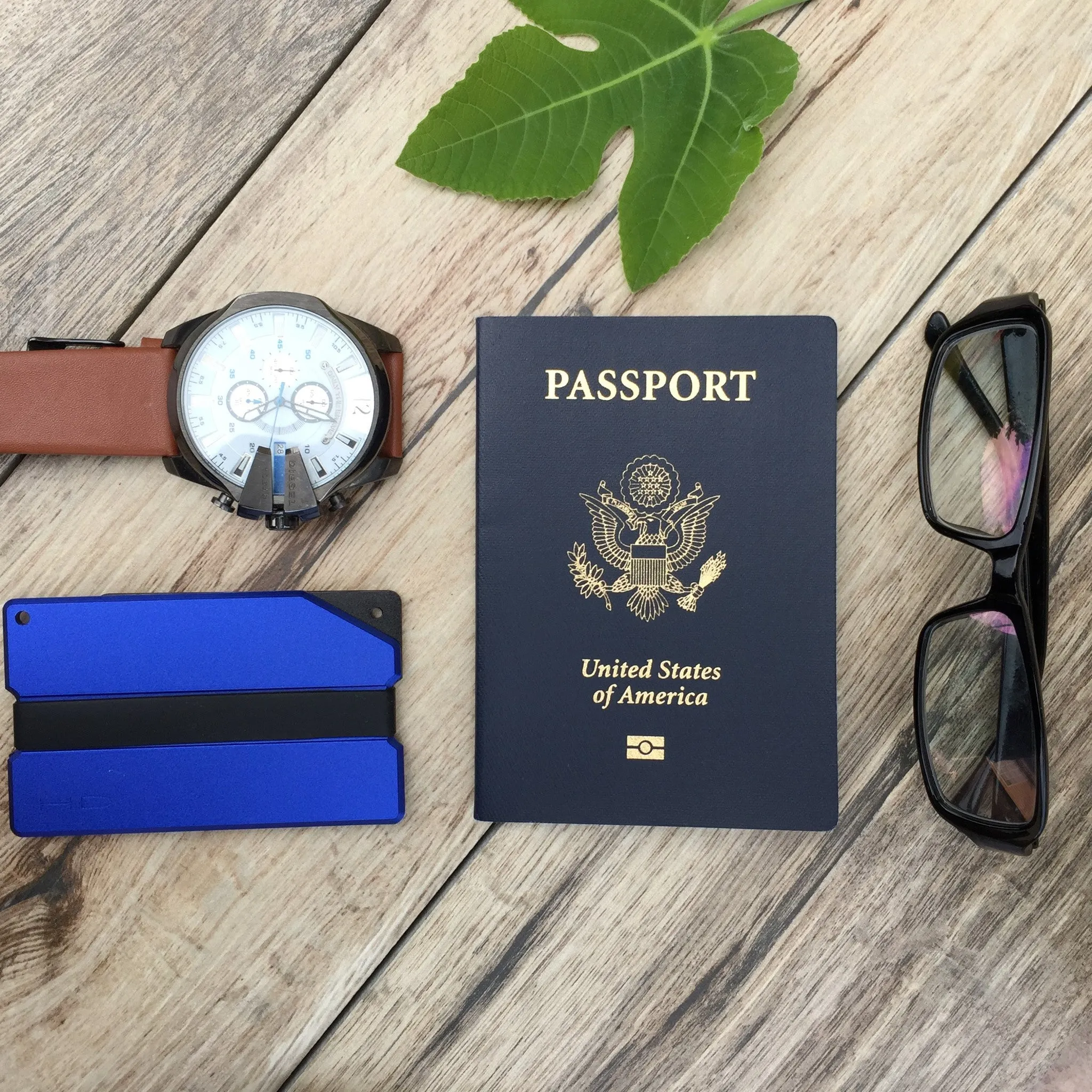 Blue Carved Aluminum Metal Wallet