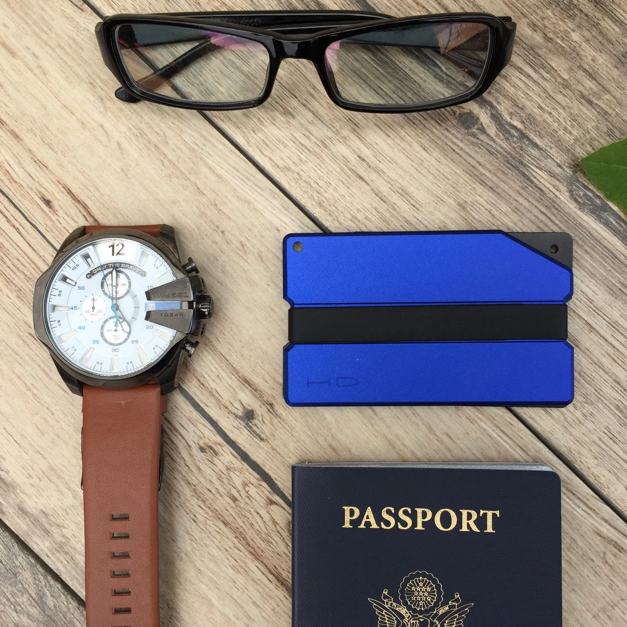 Blue Carved Aluminum Metal Wallet