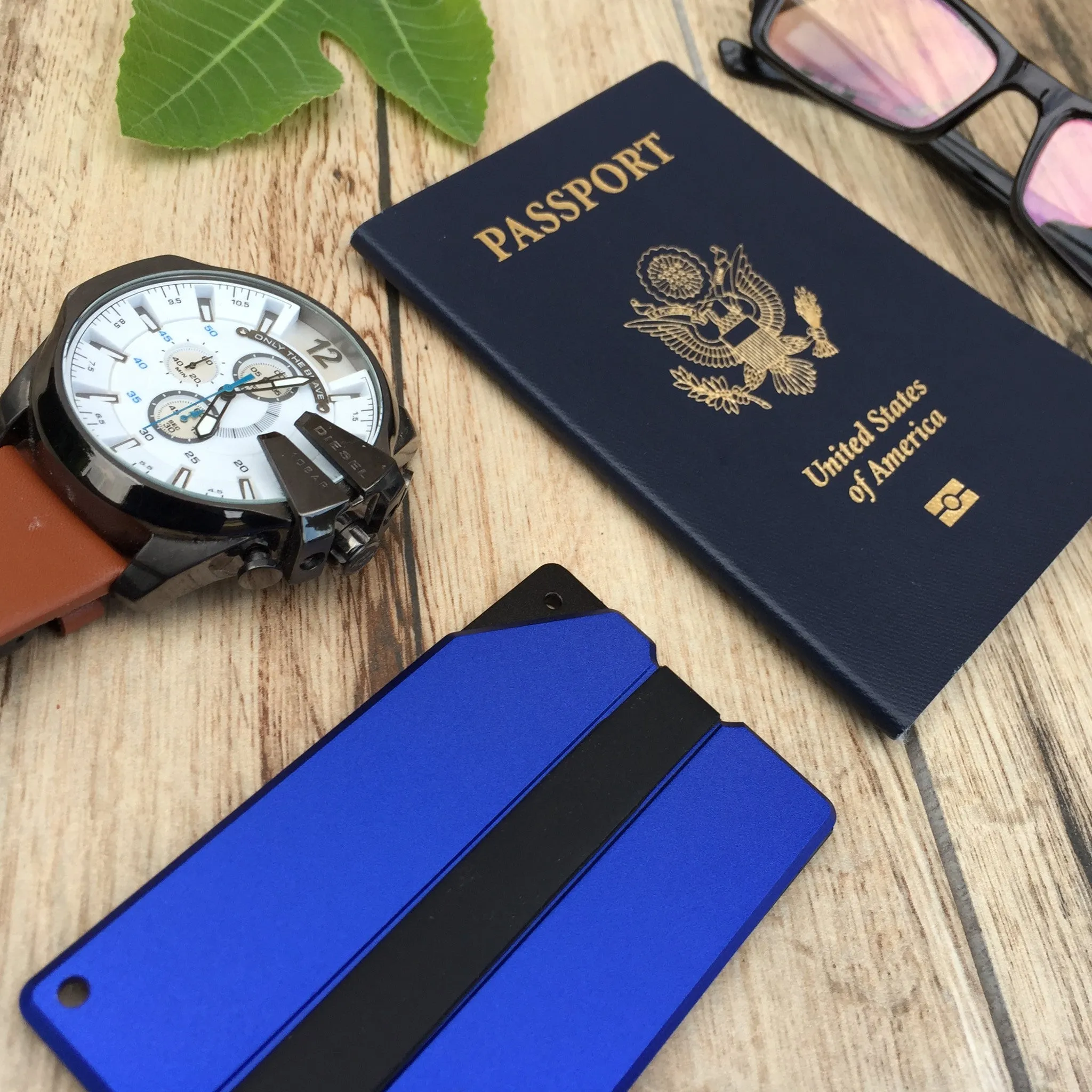 Blue Carved Aluminum Metal Wallet