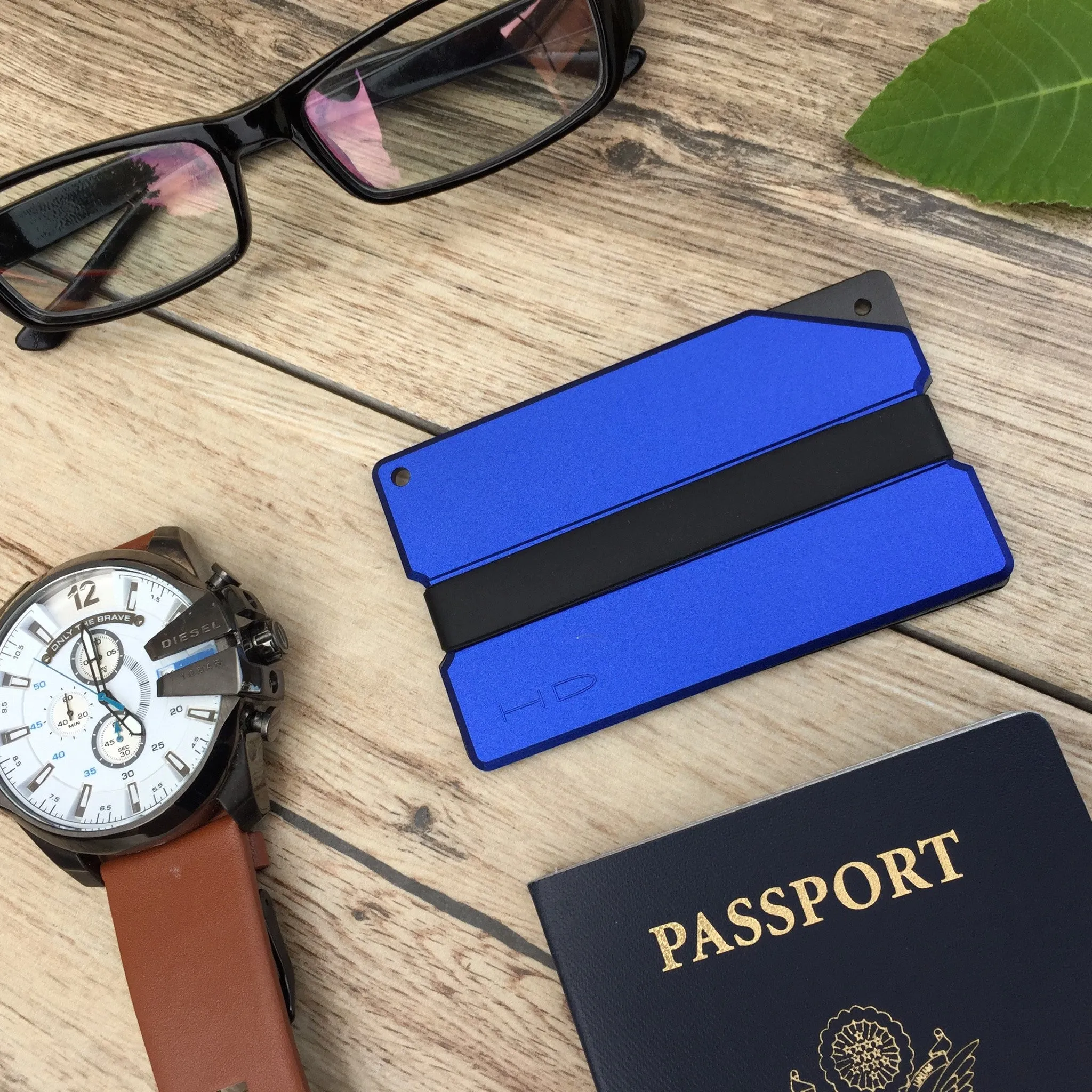 Blue Carved Aluminum Metal Wallet