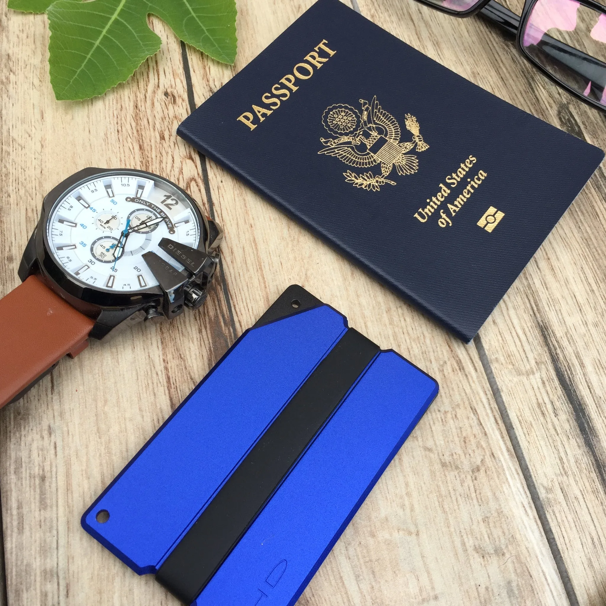 Blue Carved Aluminum Metal Wallet