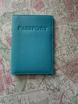 Blue Genuine Leather Passport Cover