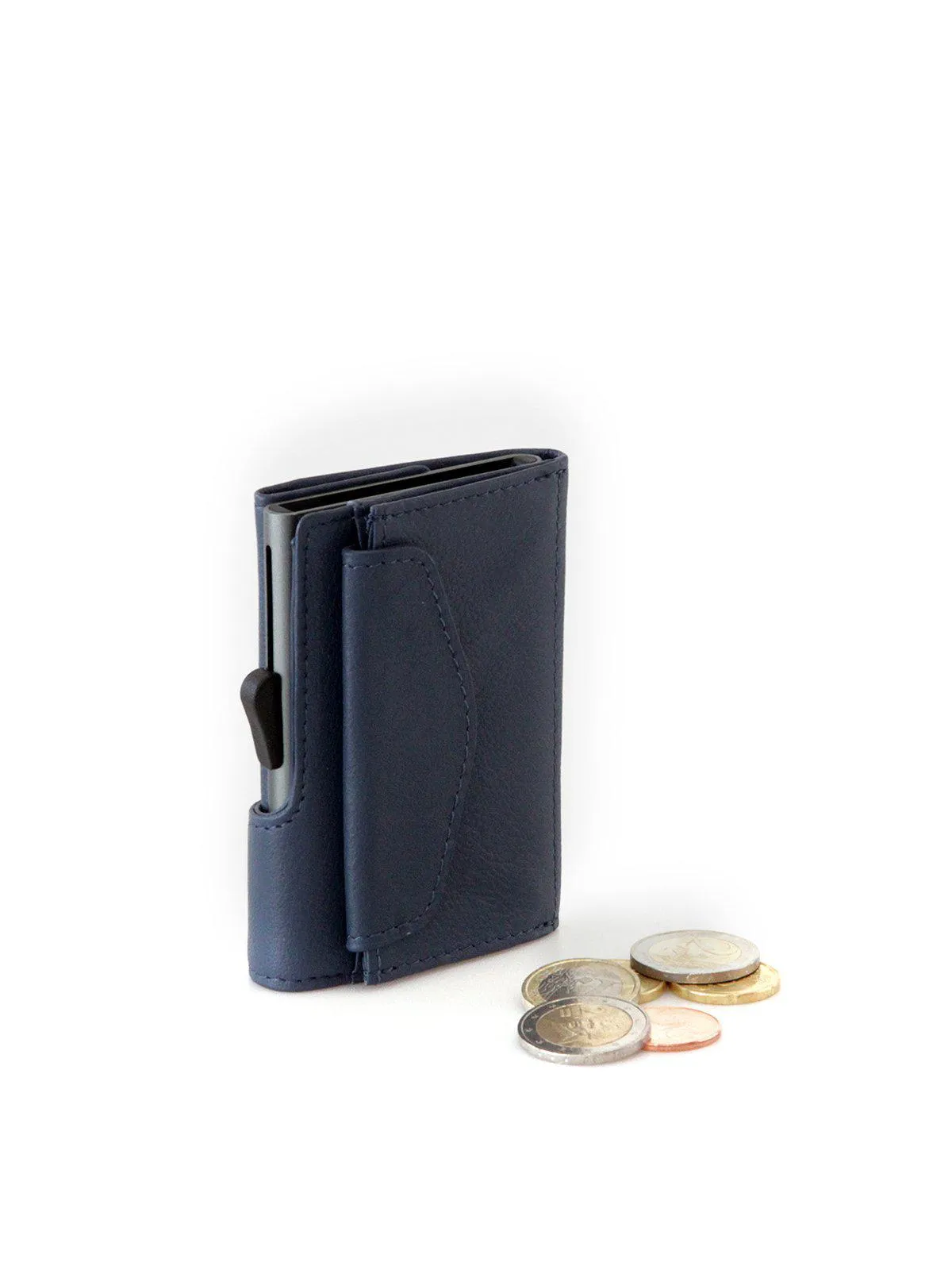 C-Secure Italian Leather RFID Wallet With Coin Pouch Blue