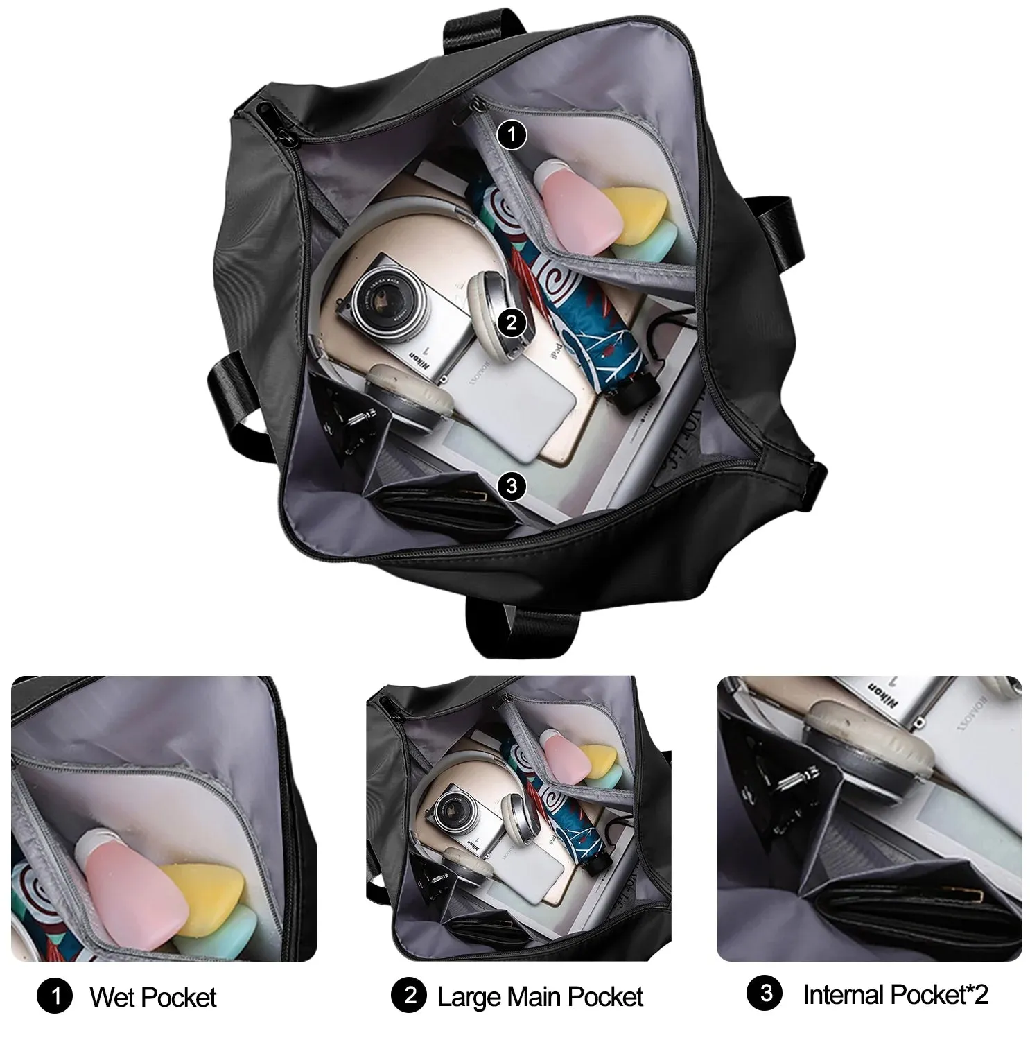 Carry Bag Bag Phone Duffle for Gym on Pocket/Front Wet Pocket/Trolley Sleeve Travel Black with Weekender Refined Dry Hot offer Pocket, Women, Bag, Bags Travel