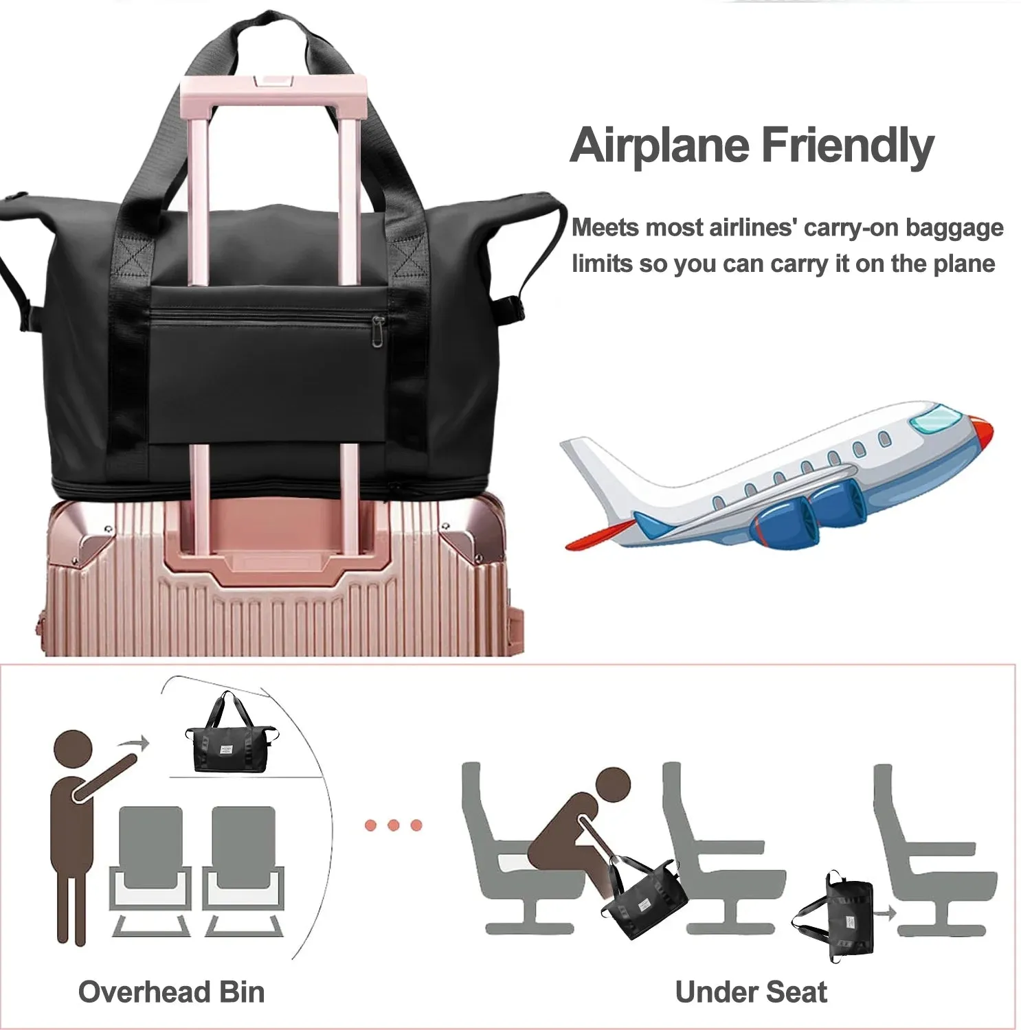 Carry Bag Bag Phone Duffle for Gym on Pocket/Front Wet Pocket/Trolley Sleeve Travel Black with Weekender Refined Dry Hot offer Pocket, Women, Bag, Bags Travel