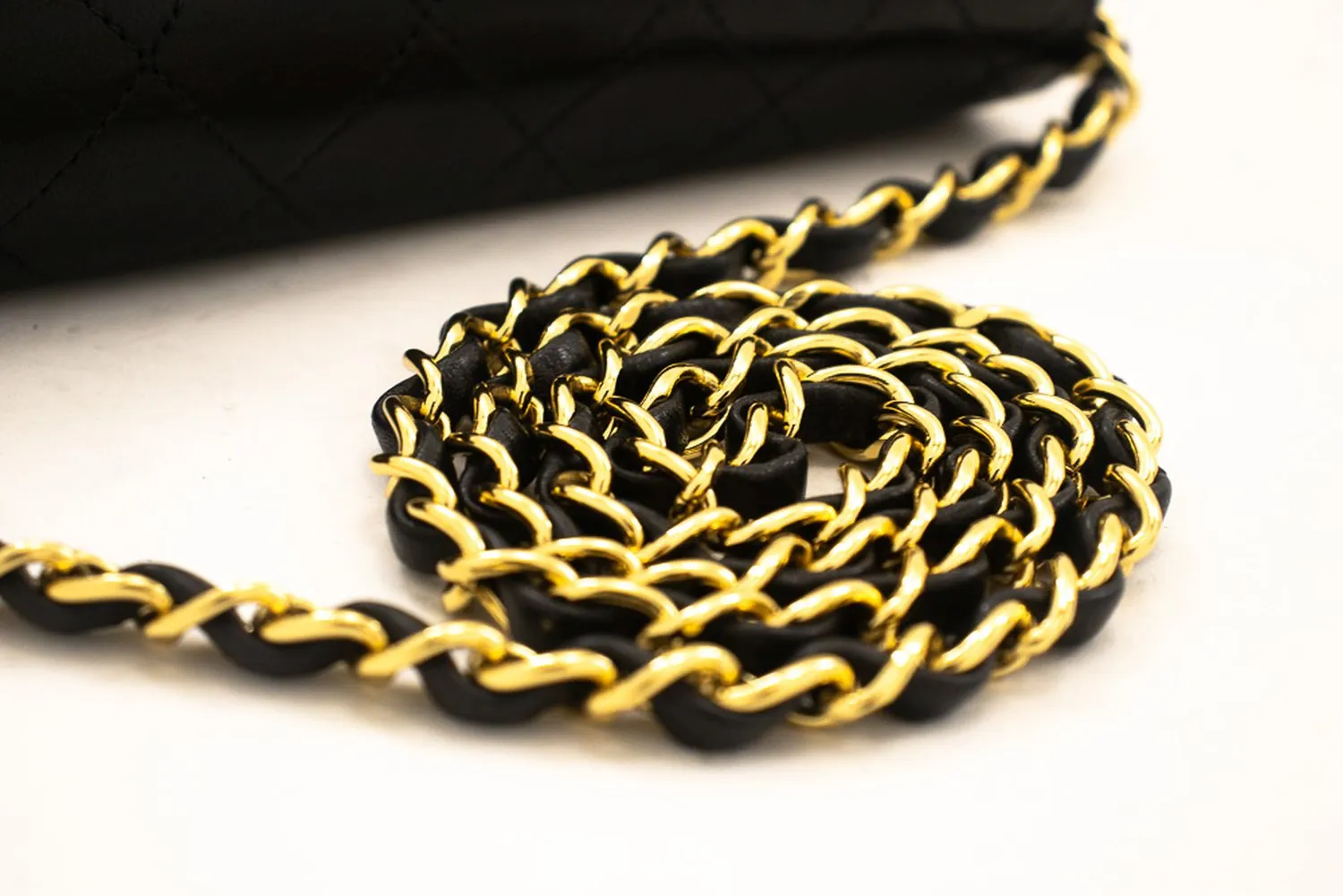 CHANEL Full Flap Chain Shoulder Bag Clutch Black Quilted Lambskin j67