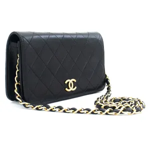 CHANEL Full Flap Chain Shoulder Bag Clutch Black Quilted Lambskin j67