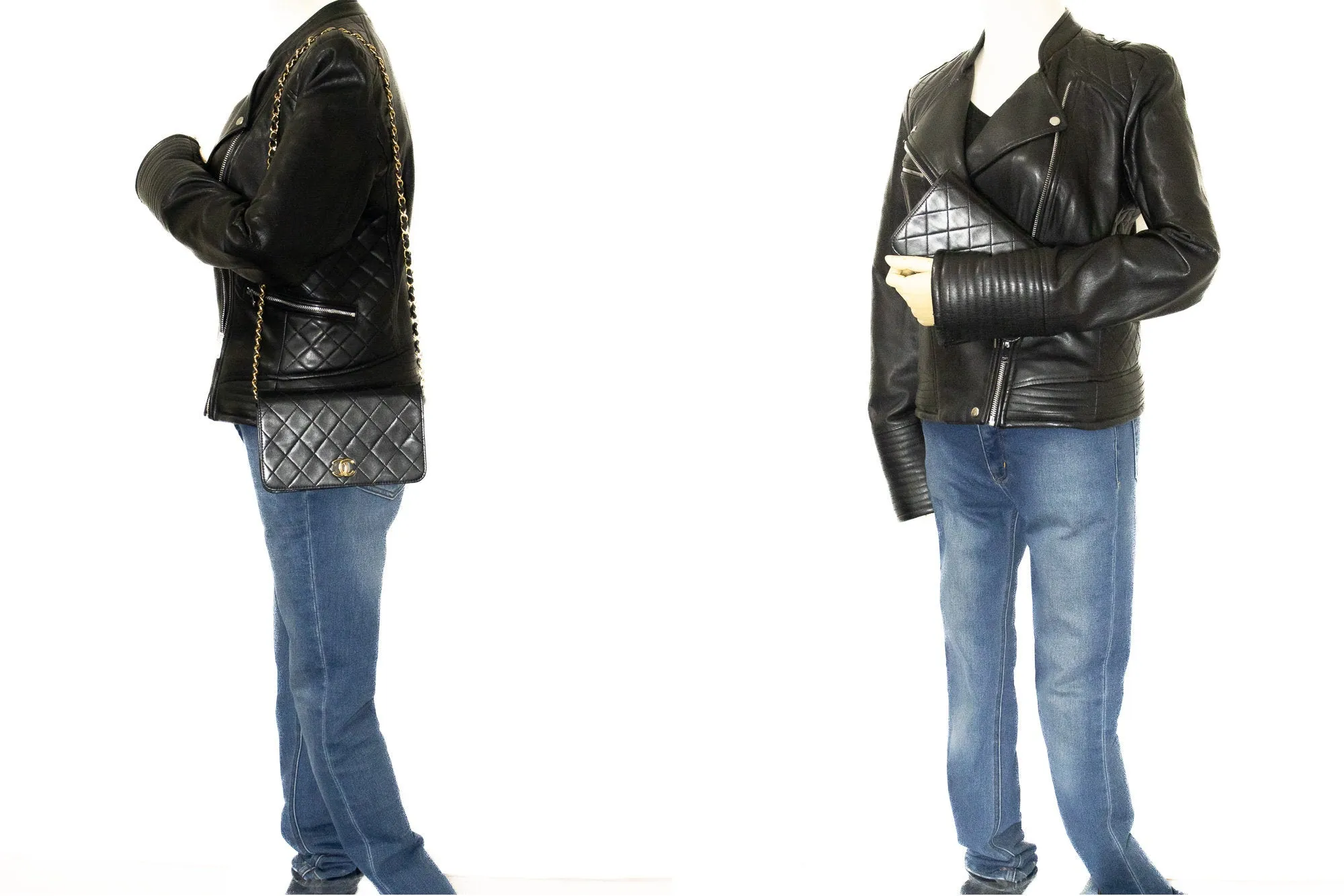 CHANEL Full Flap Chain Shoulder Bag Clutch Black Quilted Lambskin j67