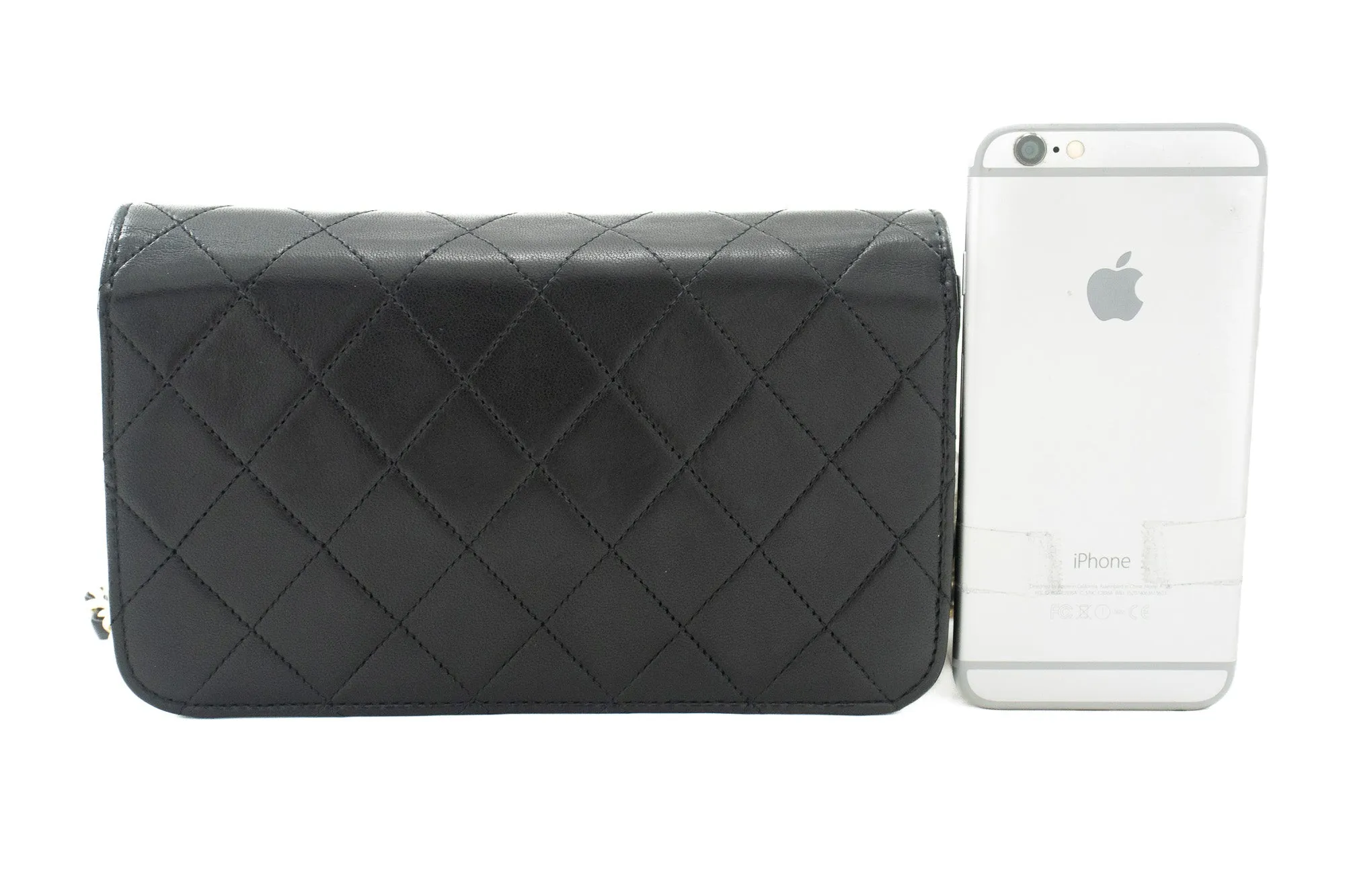 CHANEL Full Flap Chain Shoulder Bag Clutch Black Quilted Lambskin j67