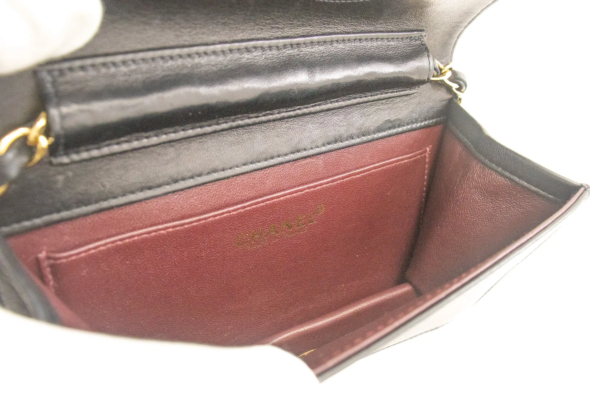CHANEL Full Flap Chain Shoulder Bag Clutch Black Quilted Lambskin j67
