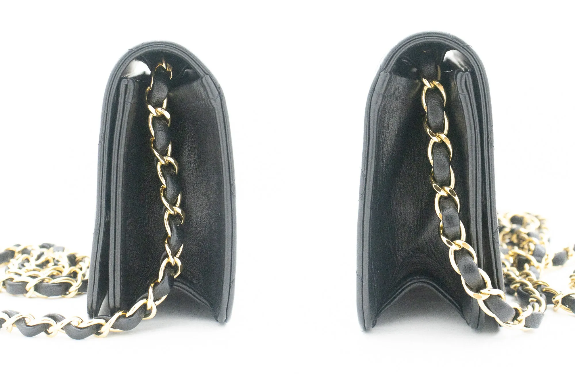 CHANEL Full Flap Chain Shoulder Bag Clutch Black Quilted Lambskin j67