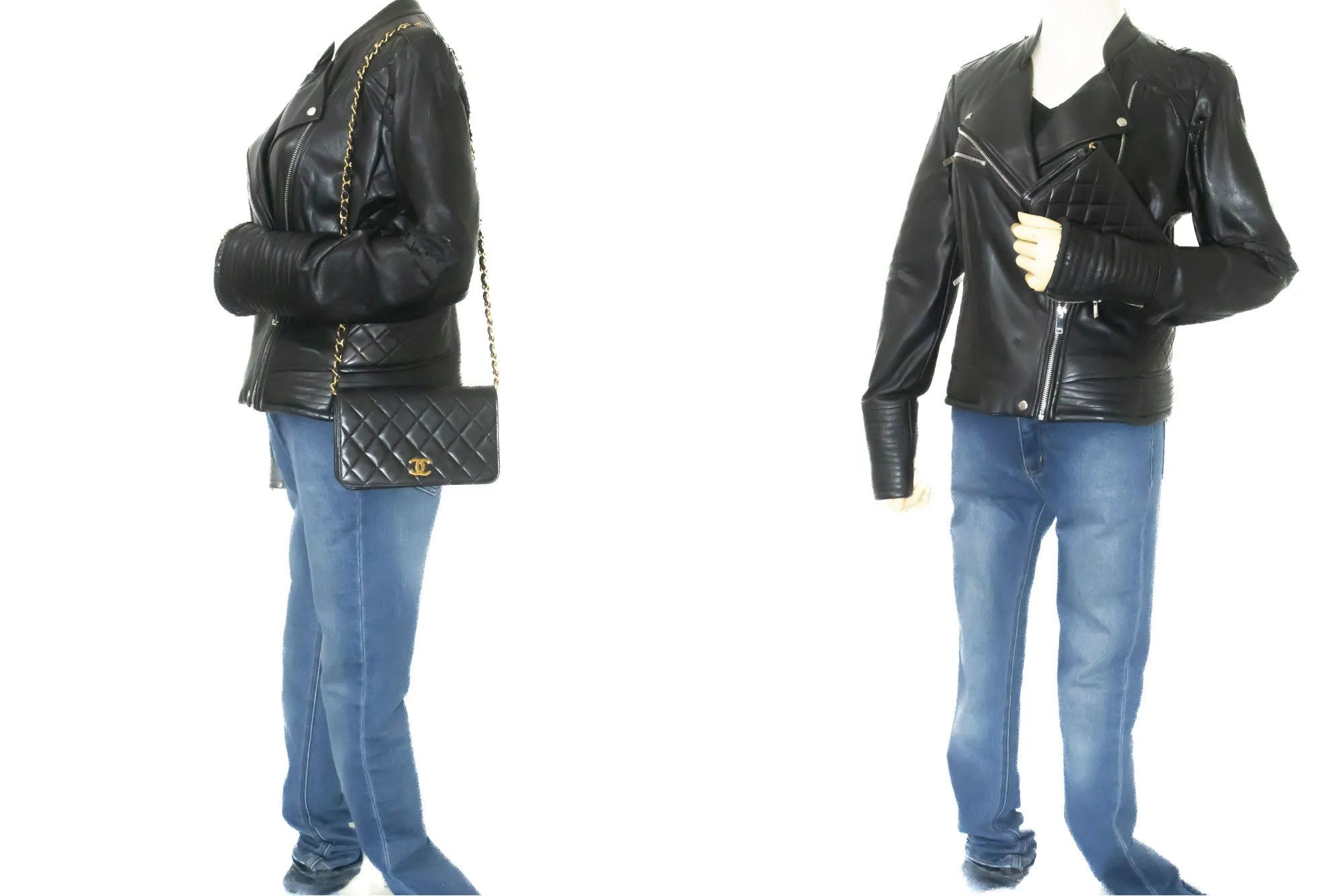 CHANEL Full Flap Chain Shoulder Bag Clutch Black Quilted Lambskin p19