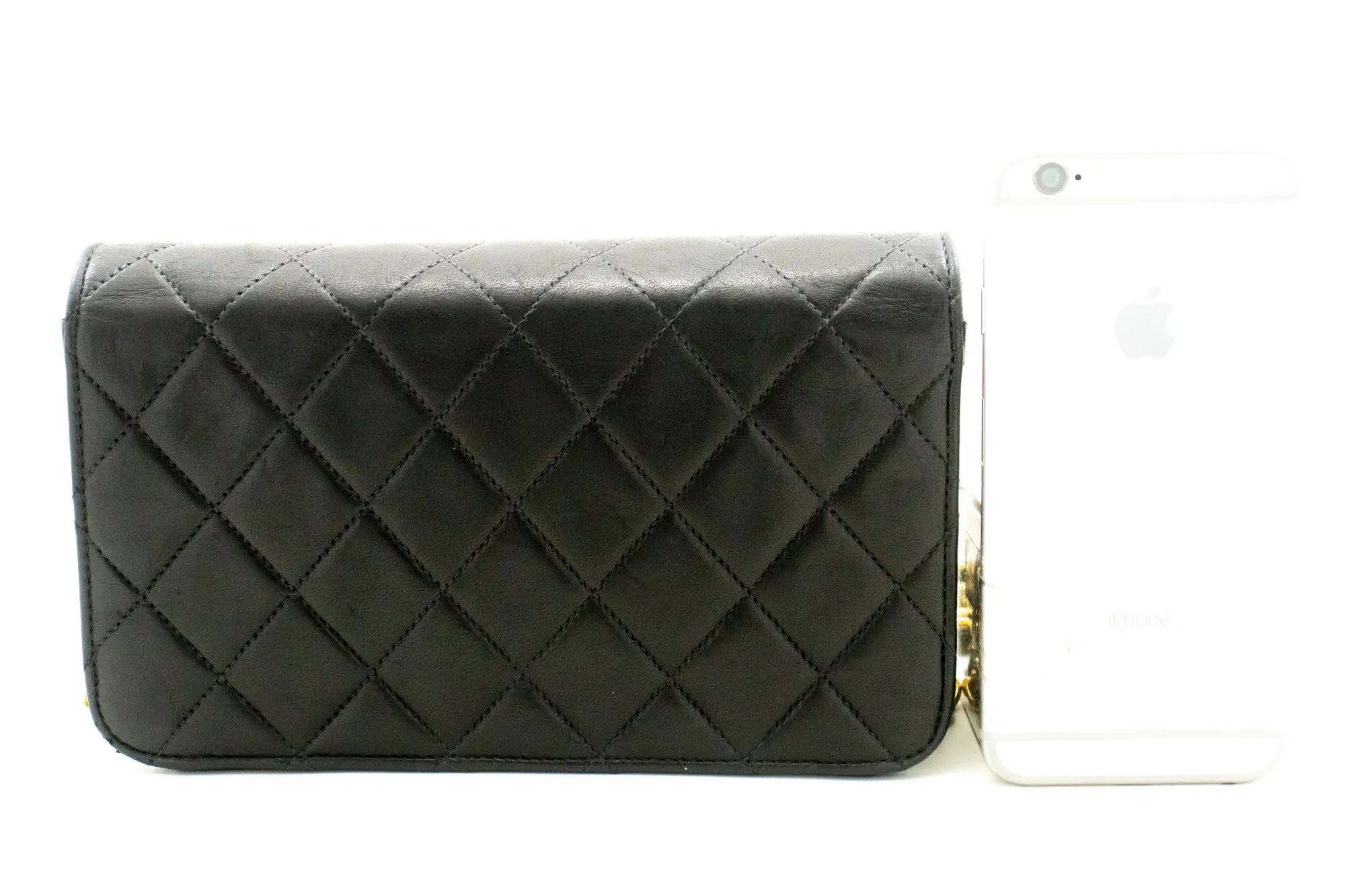 CHANEL Full Flap Chain Shoulder Bag Clutch Black Quilted Lambskin p19