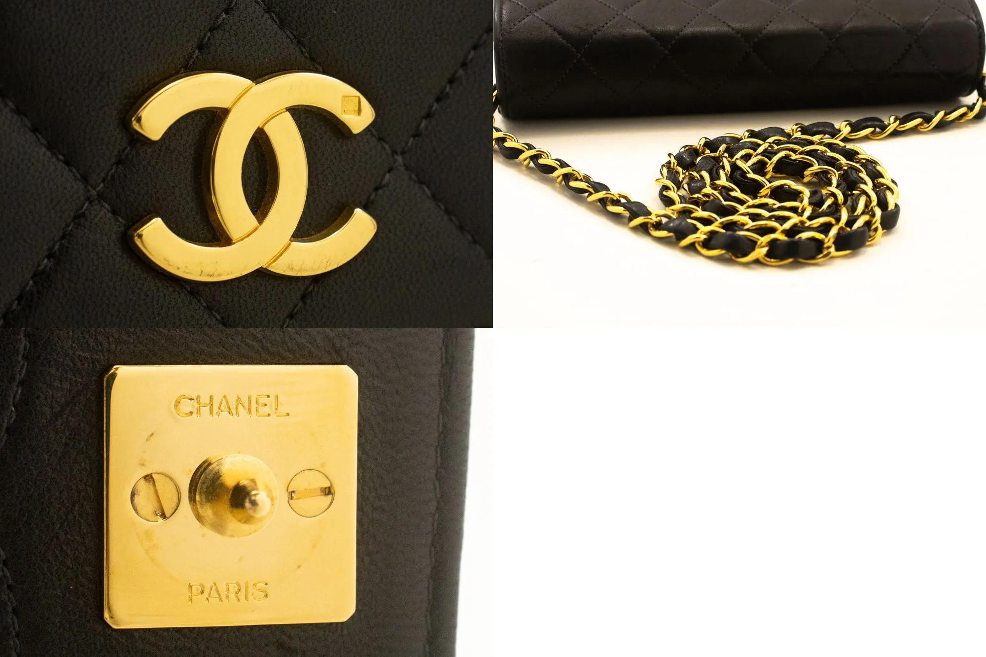 CHANEL Full Flap Chain Shoulder Bag Clutch Black Quilted Lambskin p19