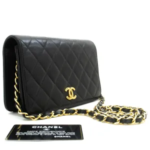 CHANEL Full Flap Chain Shoulder Bag Clutch Black Quilted Lambskin p19