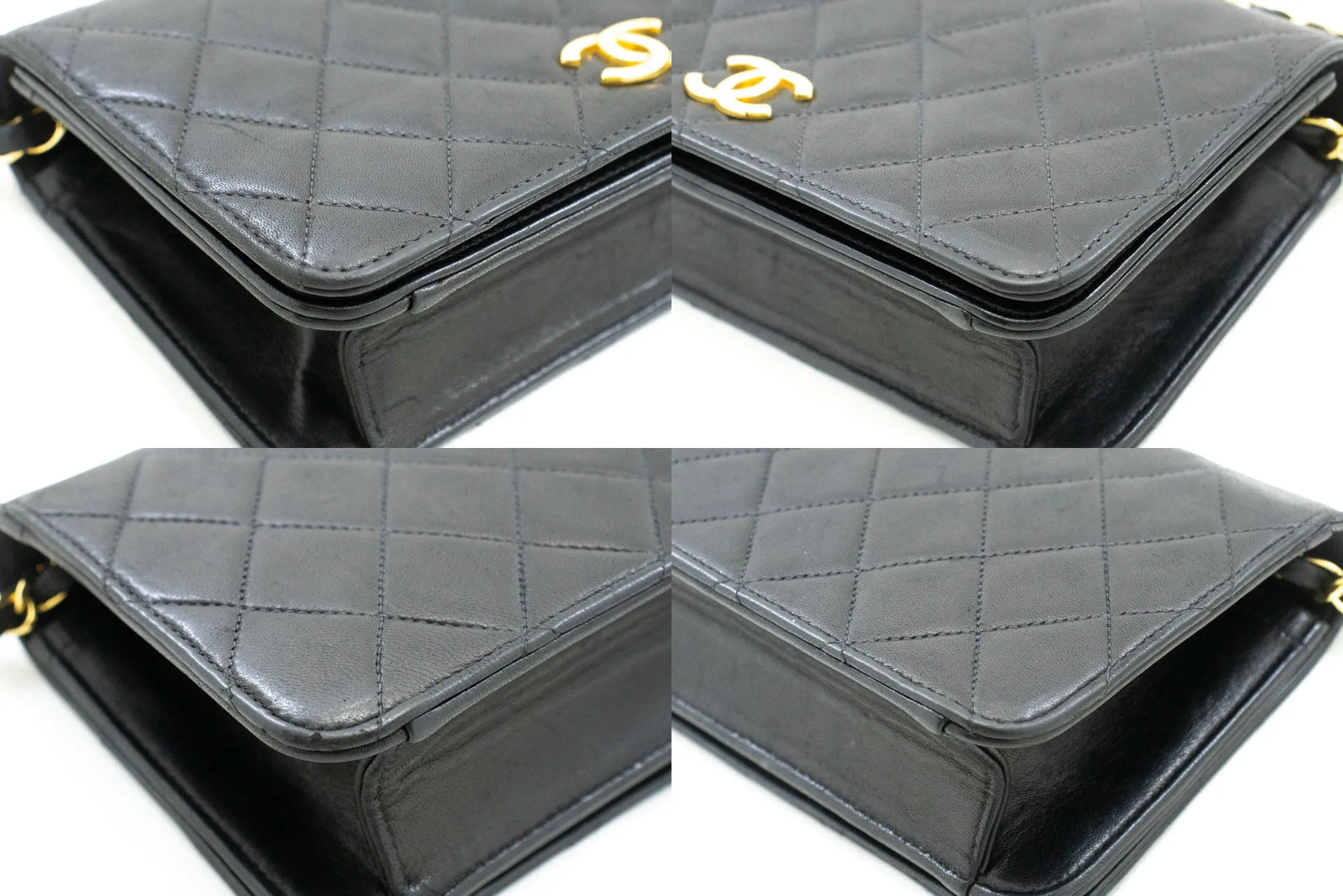 CHANEL Full Flap Chain Shoulder Bag Clutch Black Quilted Lambskin p19