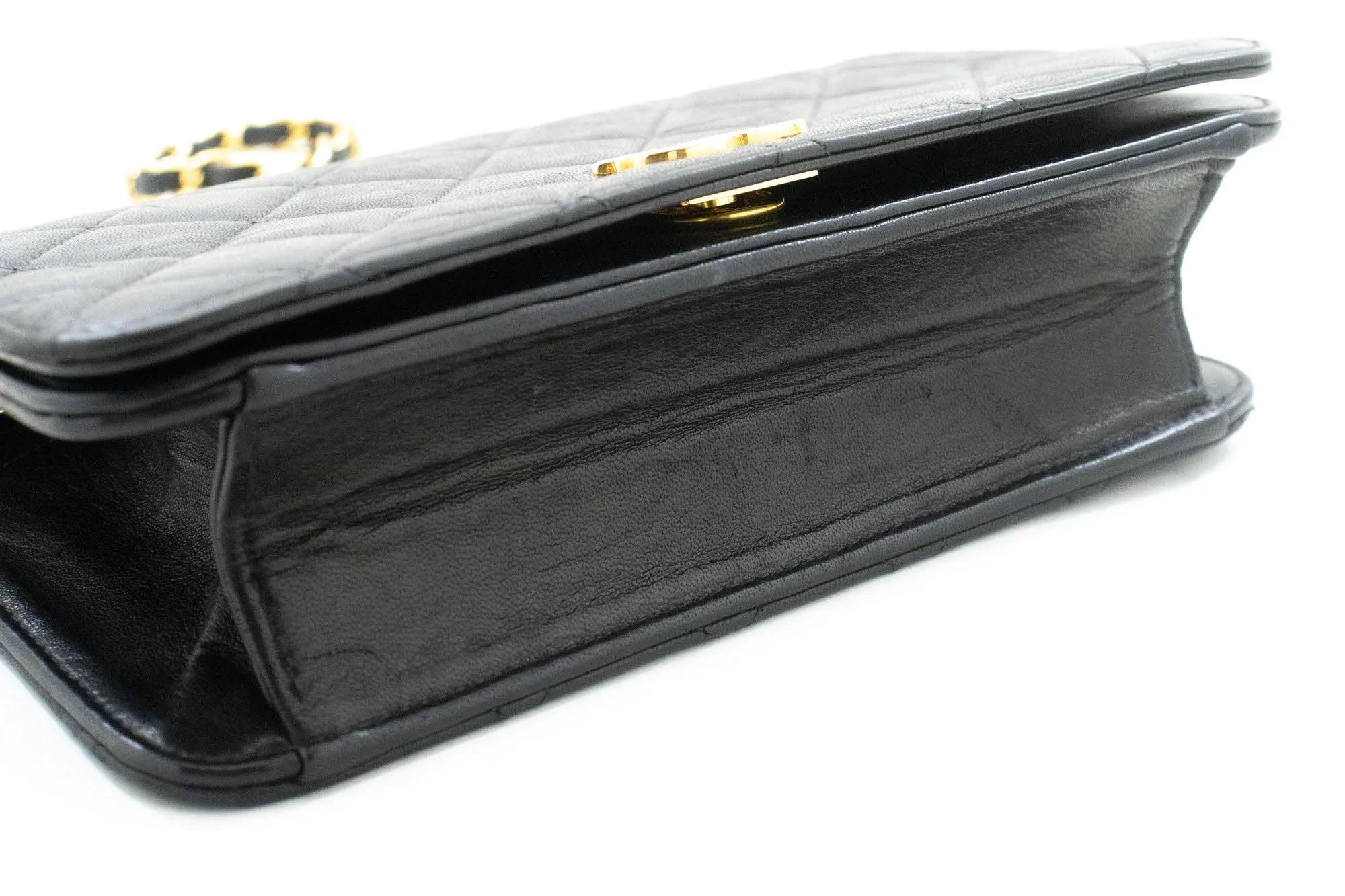 CHANEL Full Flap Chain Shoulder Bag Clutch Black Quilted Lambskin p19