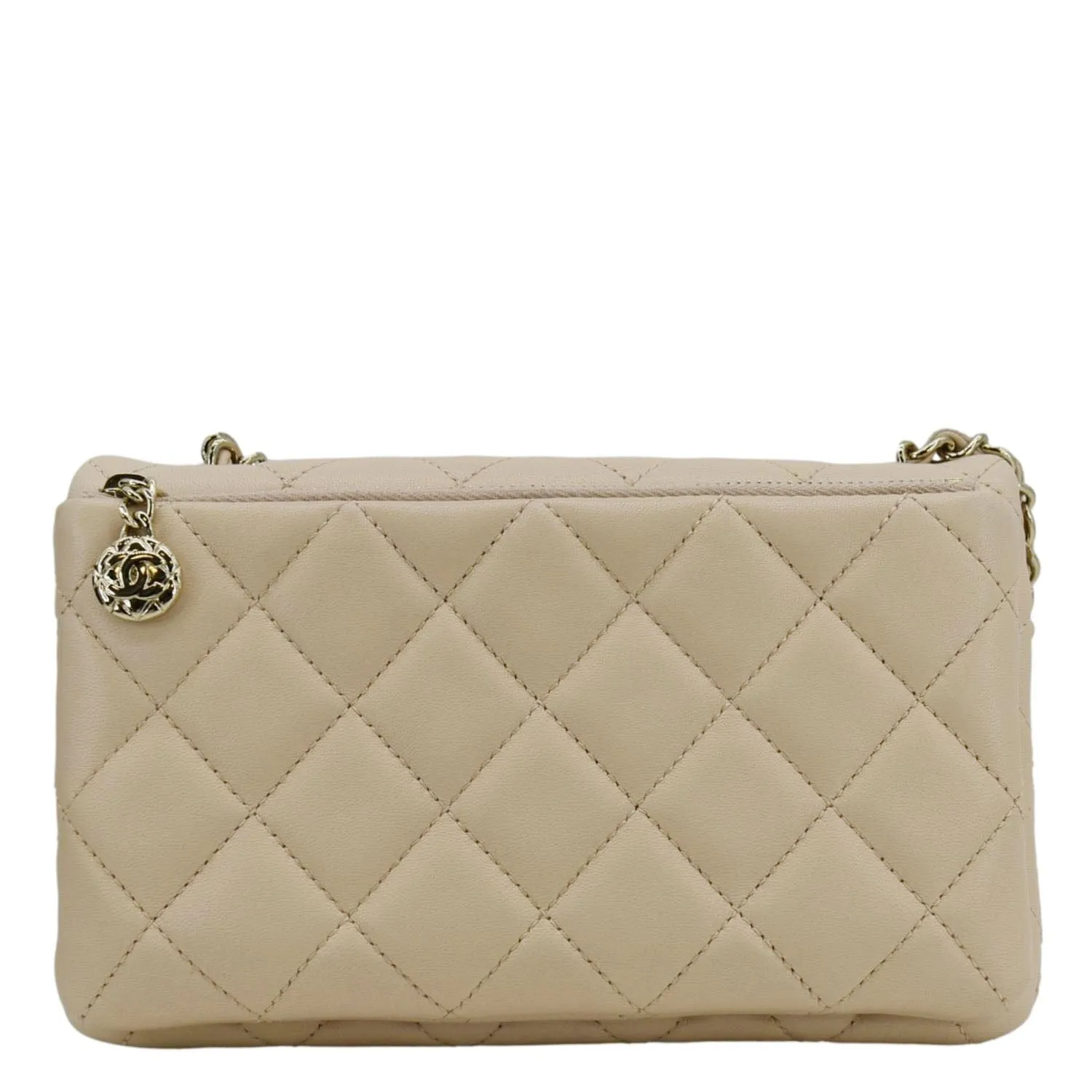 CHANEL Mini Rectangular Flap Quilted Leather Crossbody Bag Beige