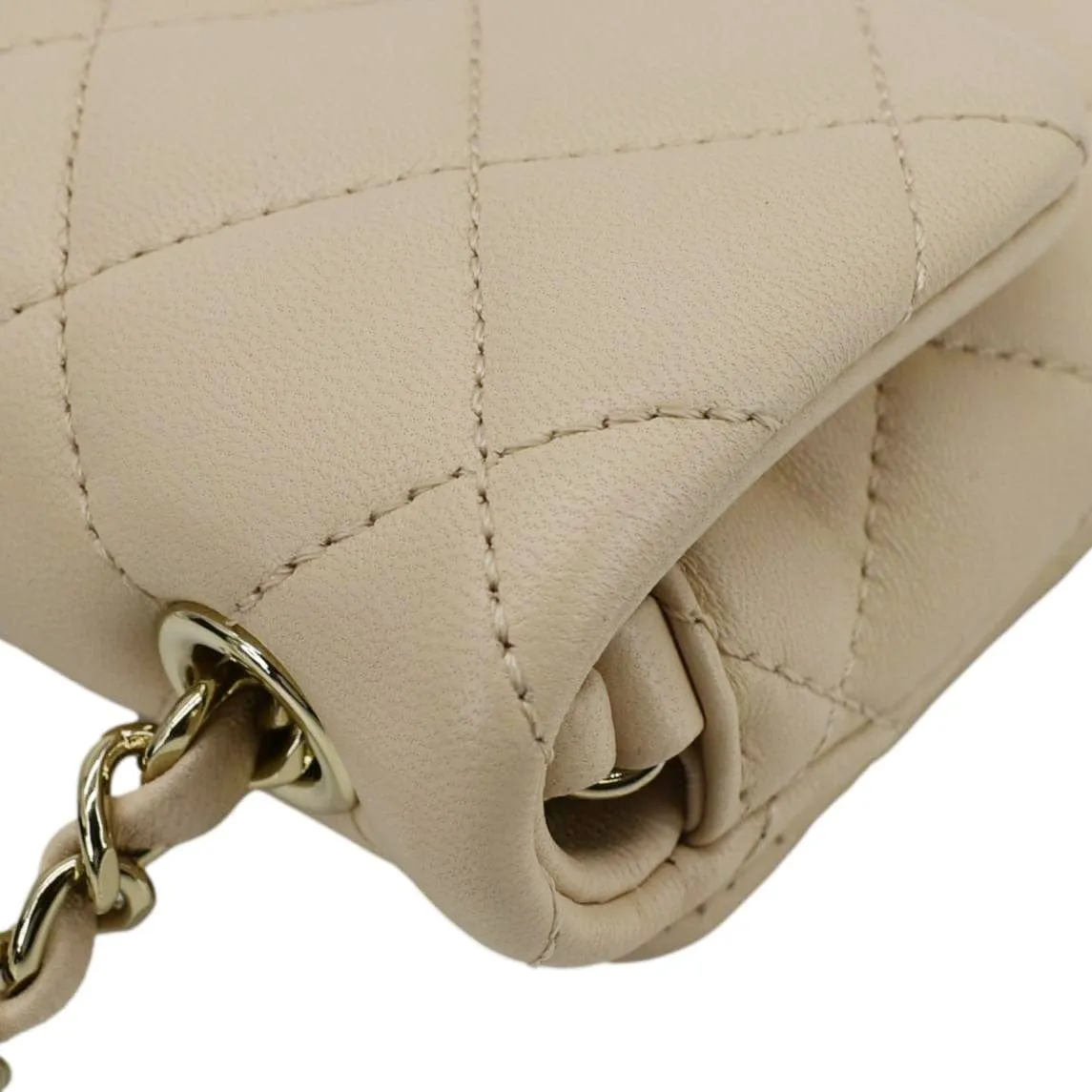 CHANEL Mini Rectangular Flap Quilted Leather Crossbody Bag Beige