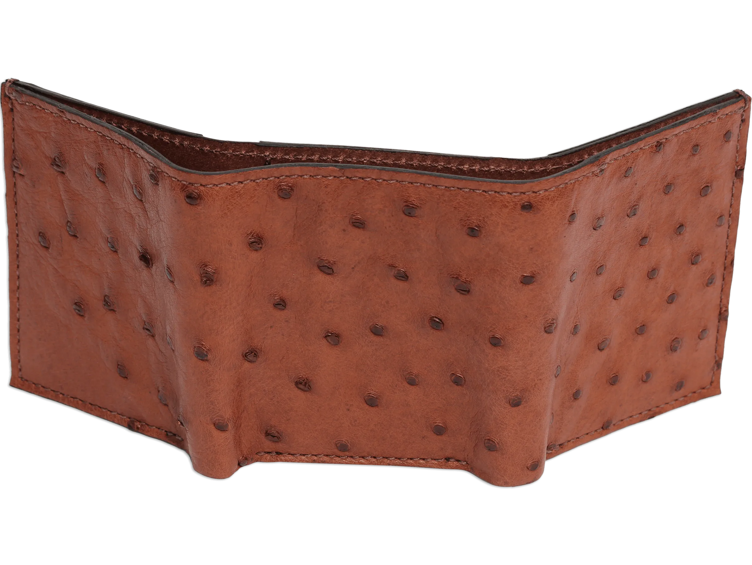 Cognac Ostrich Full Quill Luxury Designer Exotic Trifold Wallet With ID Window