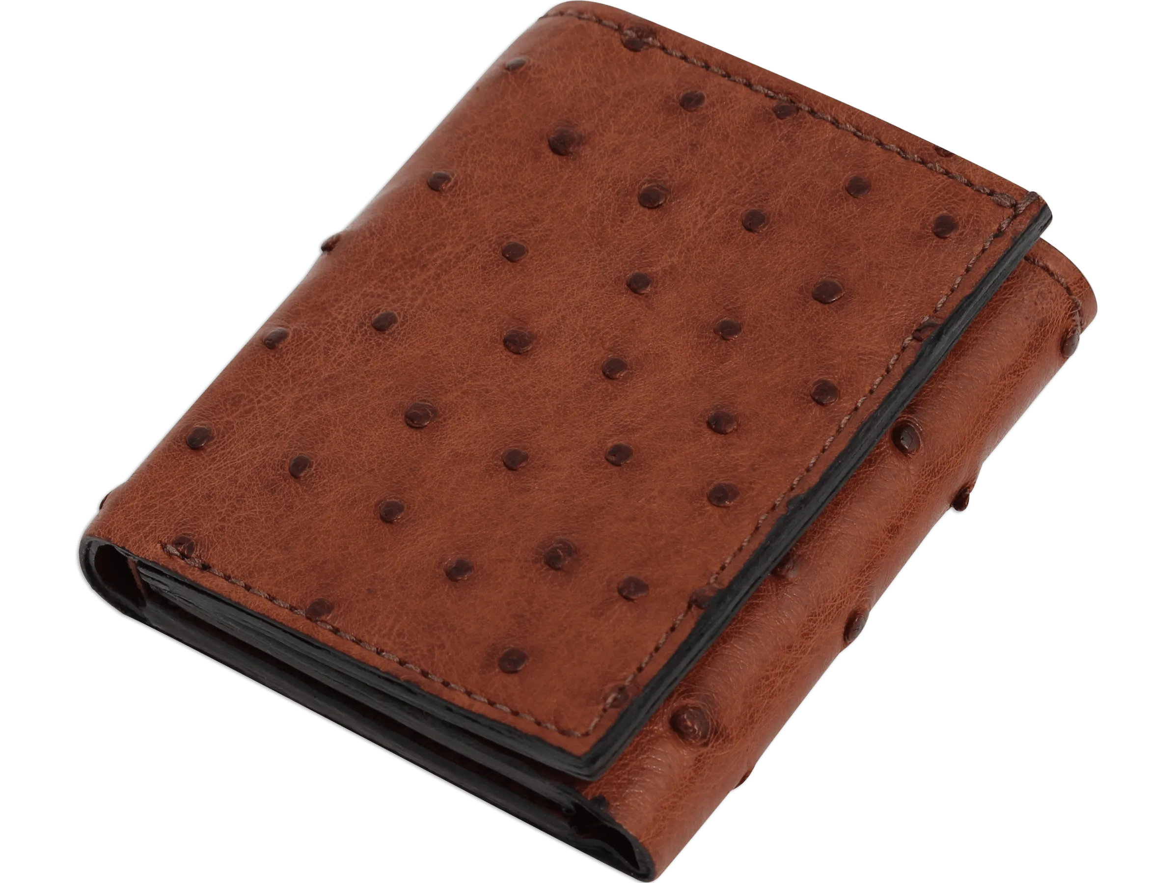 Cognac Ostrich Full Quill Luxury Designer Exotic Trifold Wallet With ID Window