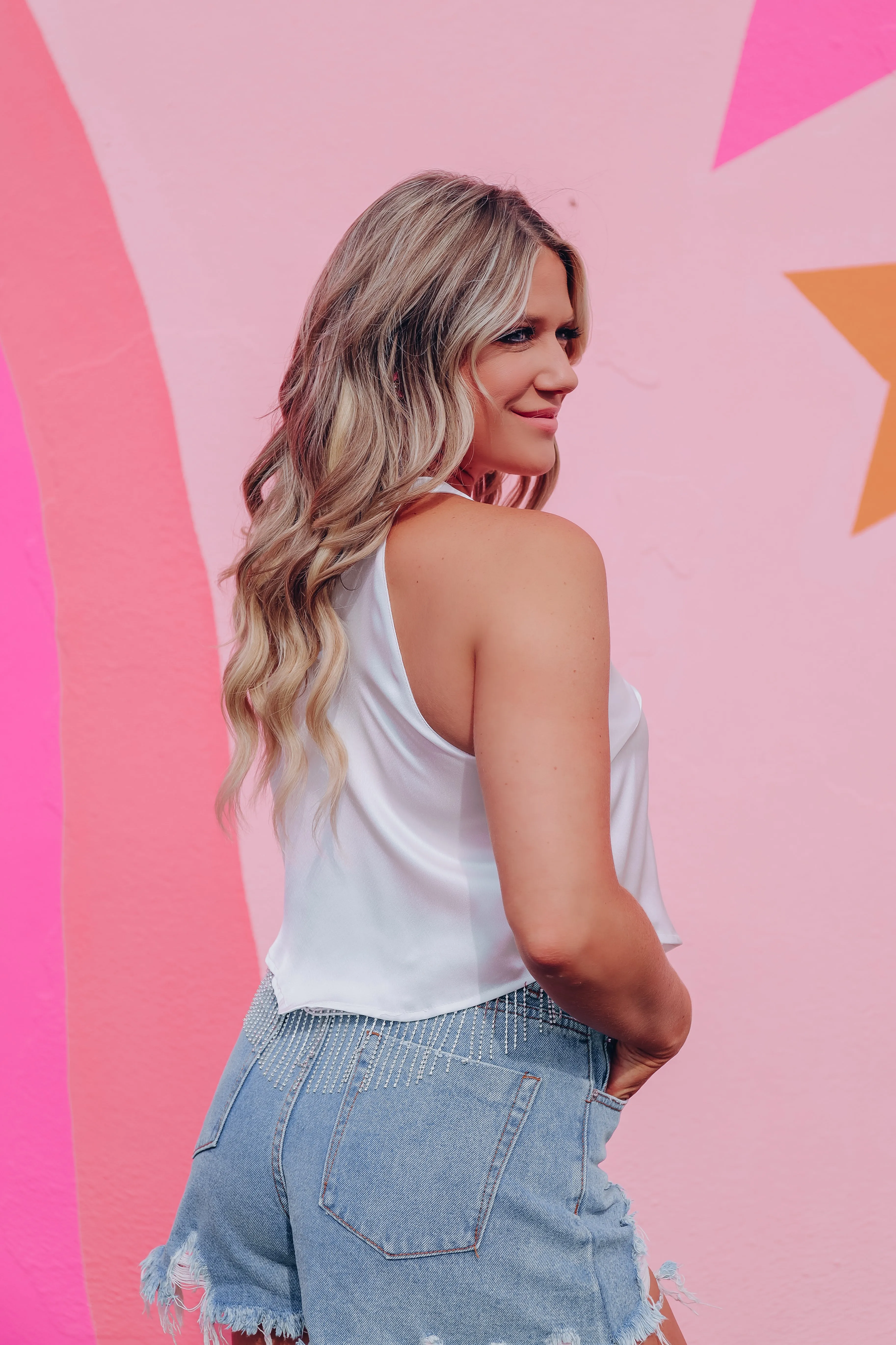 Dazzle Satin Mock Neck Crop Top - White