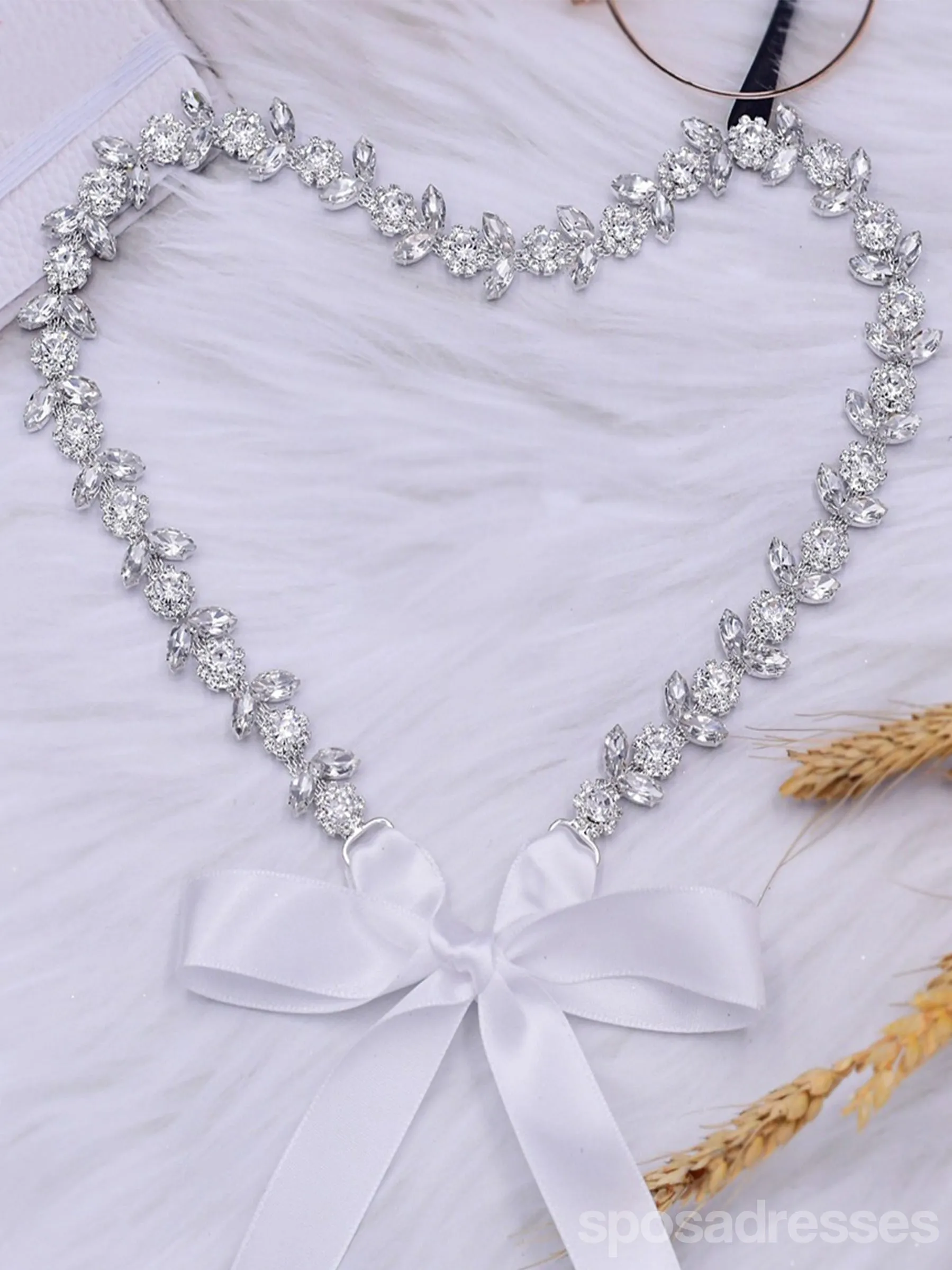 Elegant Sparkly Beaded Thin Brides Sash For Wedding,S440