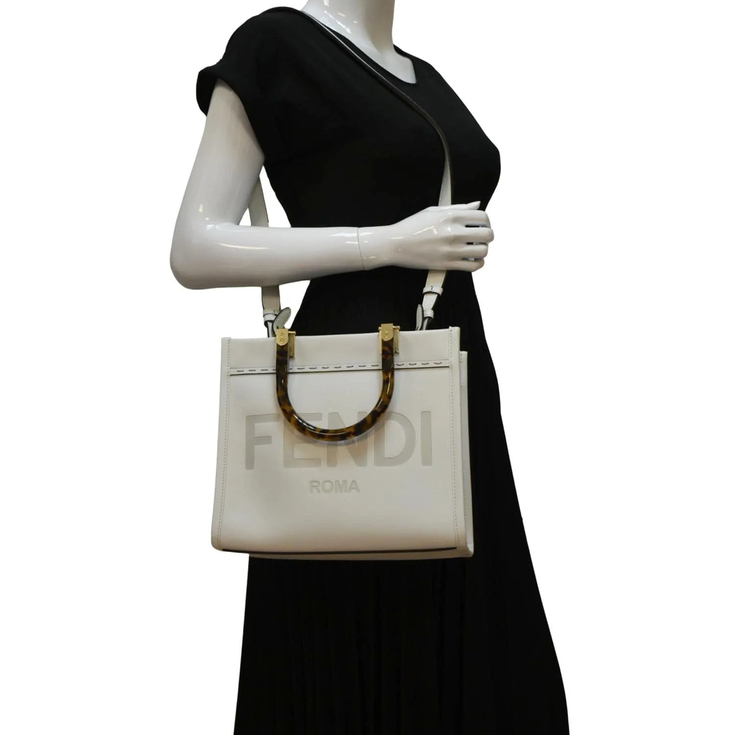 FENDI Sunshine Small Leather Crossbody Bag Off White