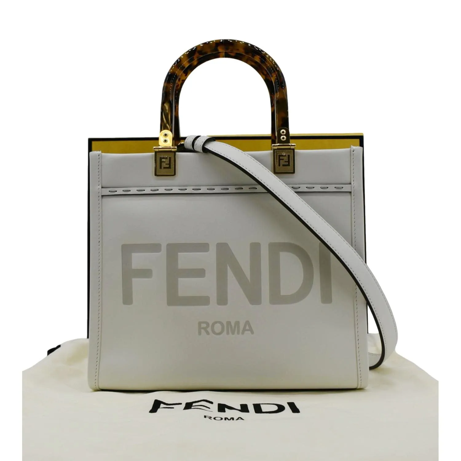 FENDI Sunshine Small Leather Crossbody Bag Off White