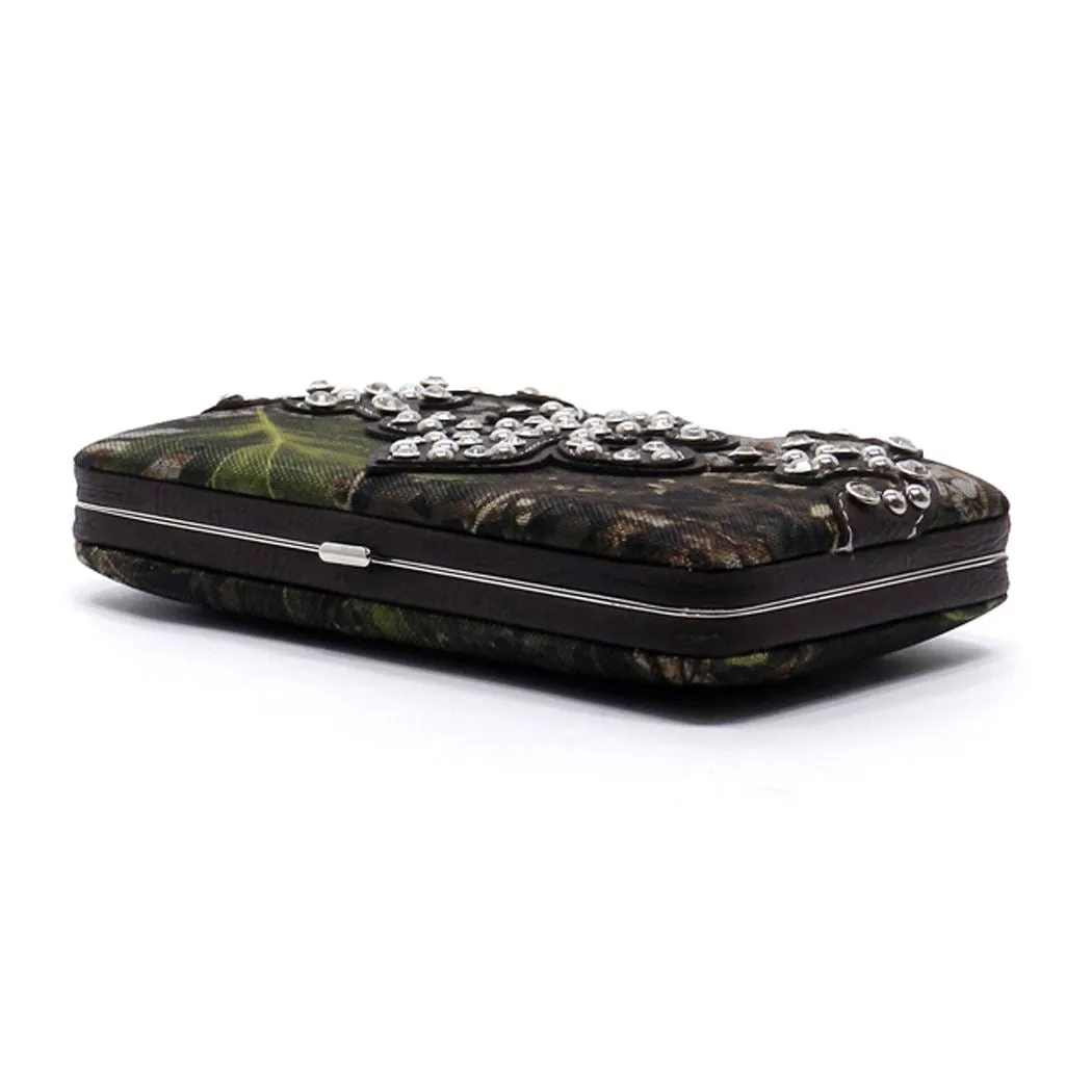 Fleur De Lis canvas western Camouflage Frame L Wallet studs rhinestone woman